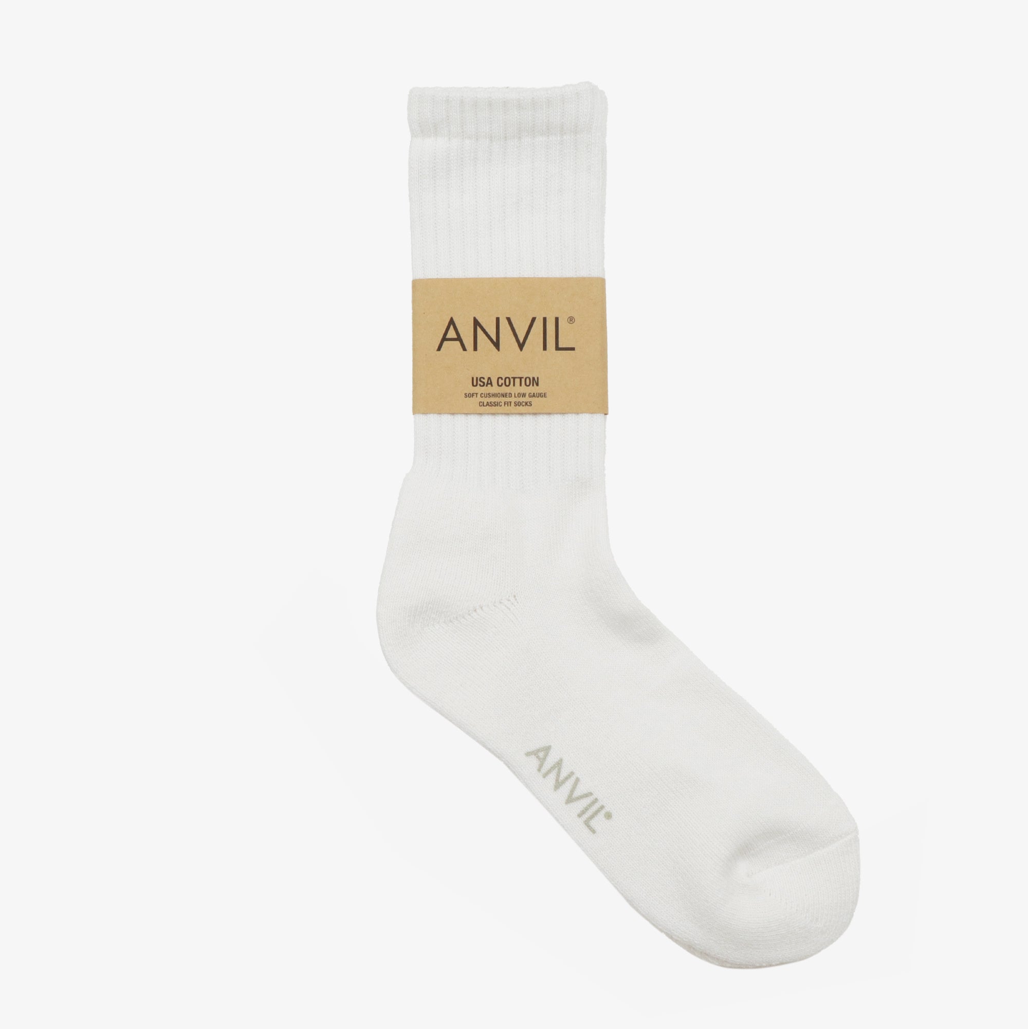 USA Cotton Crew Sock - All White