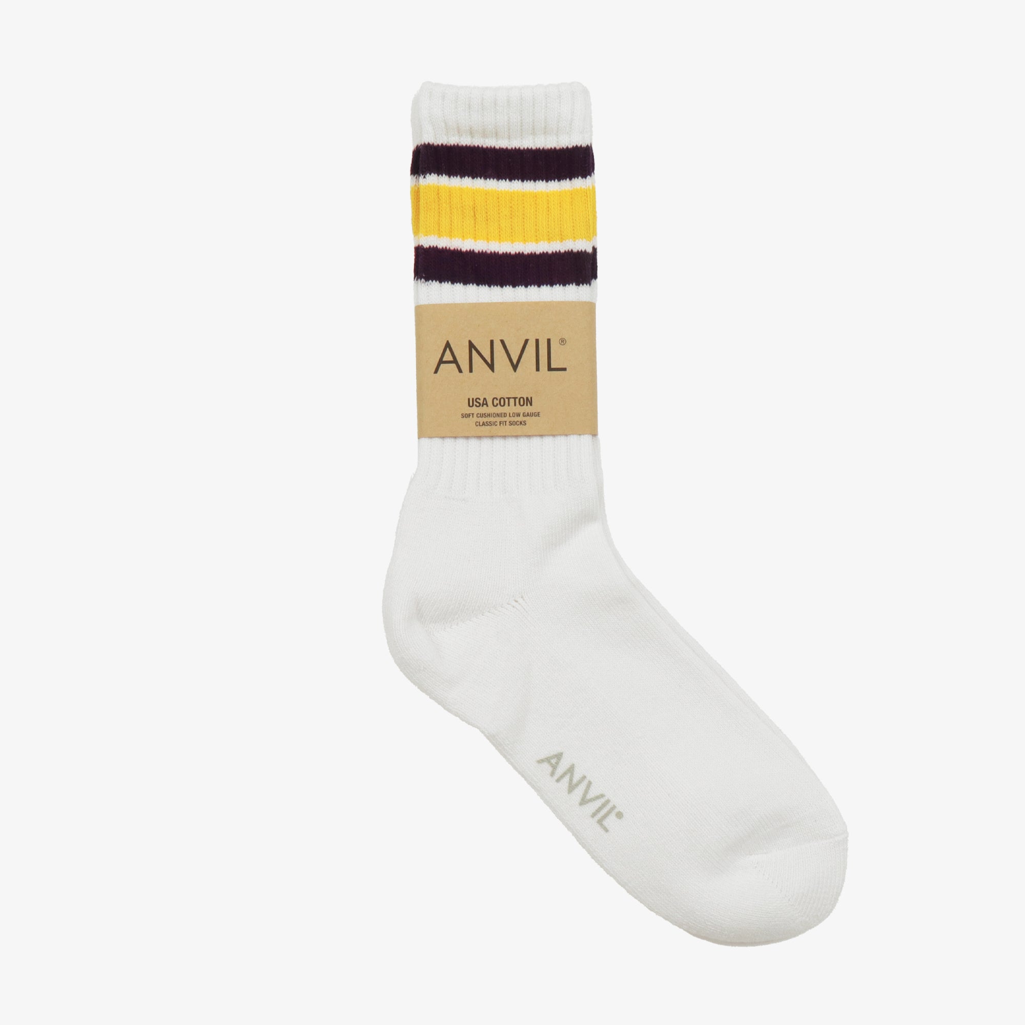 USA Cotton Crew Sock - Purple/Yellow