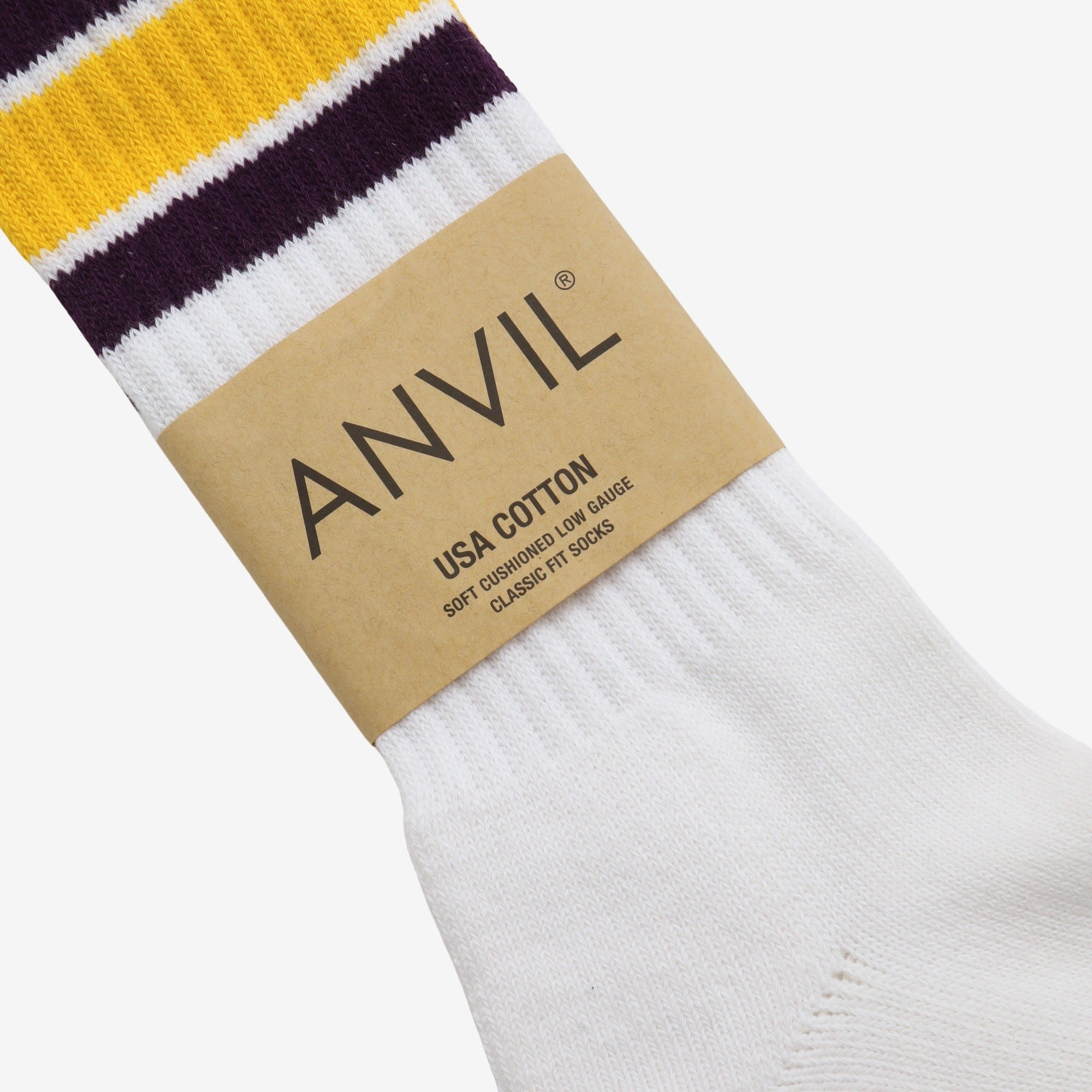 USA Cotton Crew Sock - Purple/Yellow