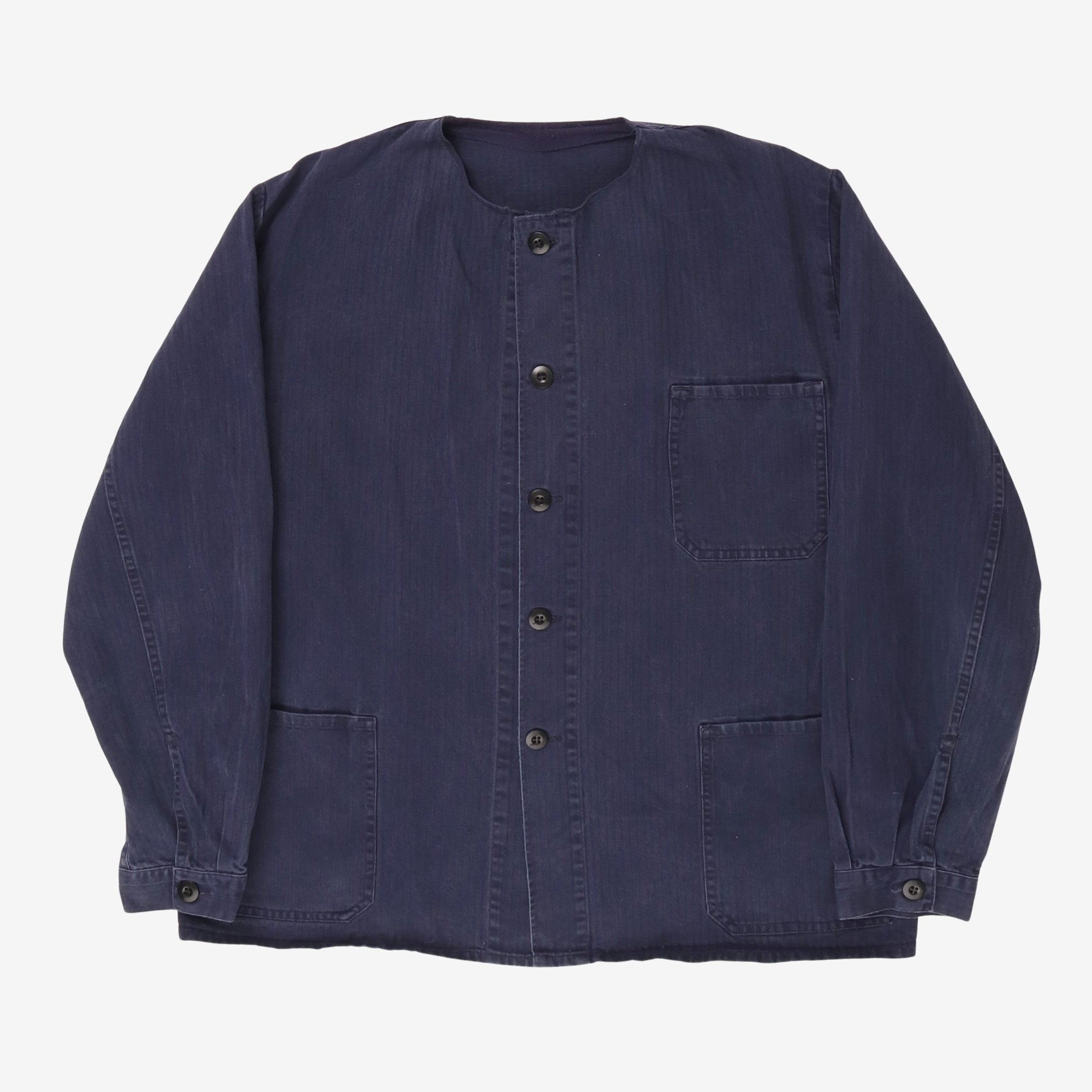 Collarless Herringbone Work Jacket