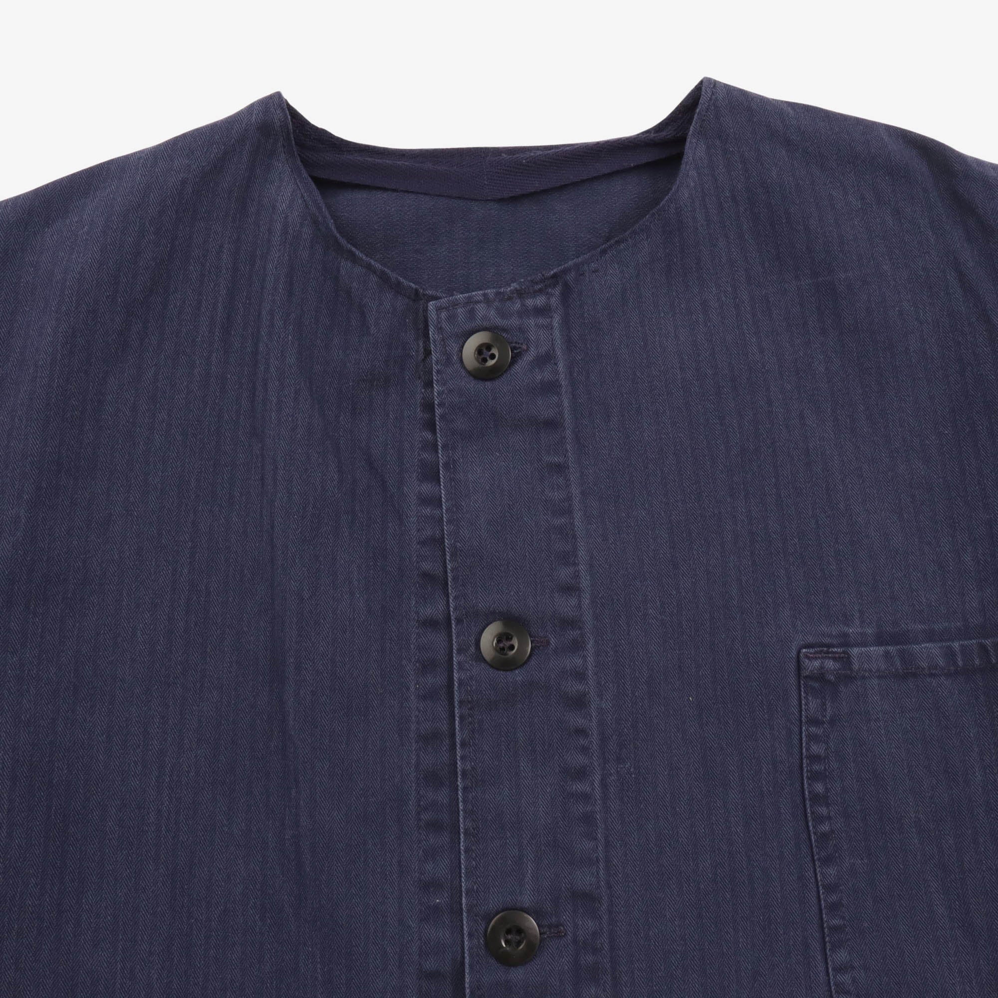 Collarless Herringbone Work Jacket