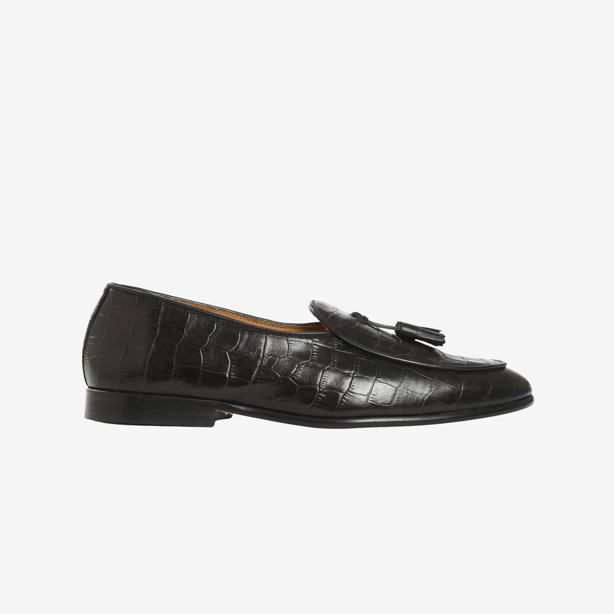 J.Mclaughlin Oskar Crocodile Leather Loafer, Brown Dark Brown Genuine Alligator Hornback Leather Loafers For  main image 4
