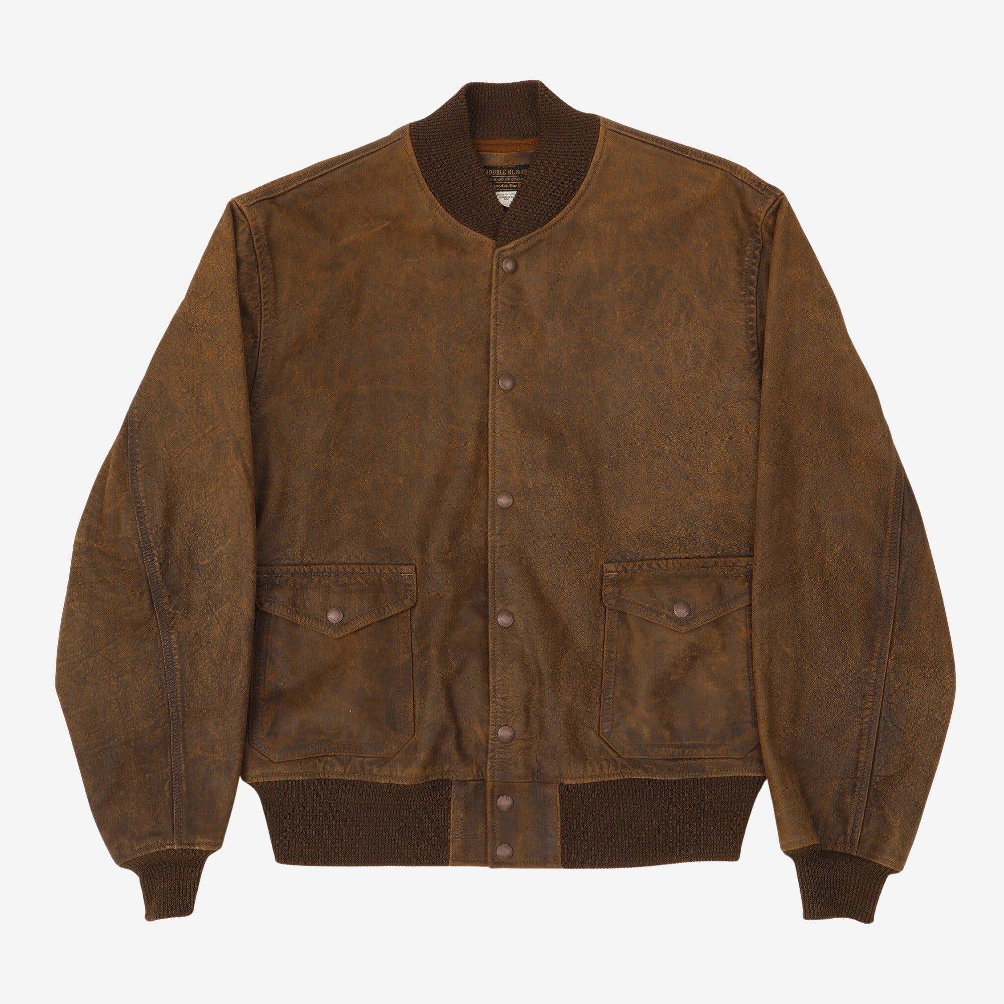 Distressed Leather Bomber Jacket