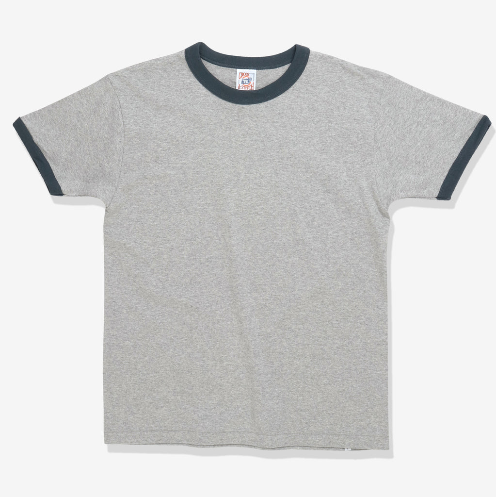 Cross Stitch Ringer Tee - Grey / Petrol – Marrkt