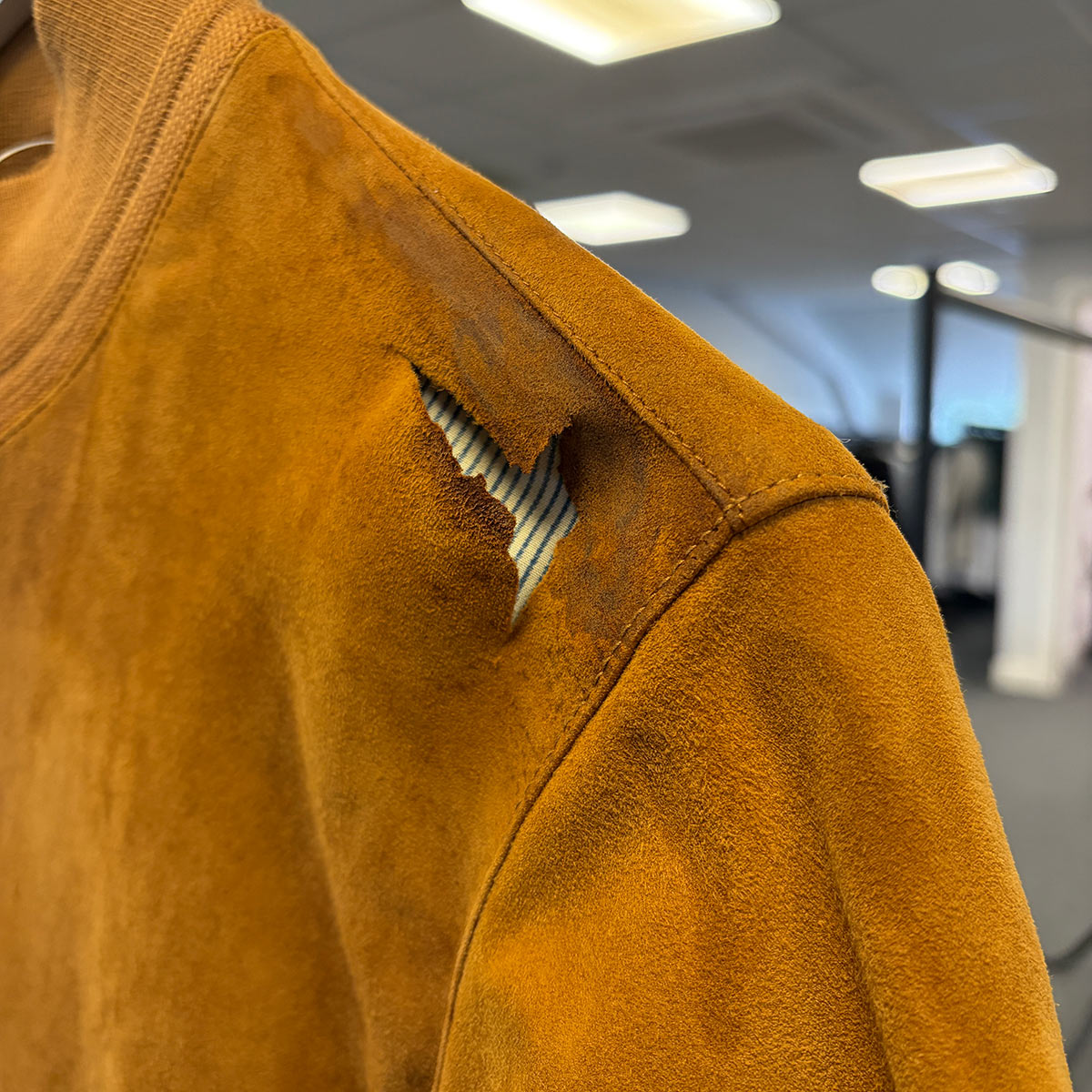 Vintage Suede Bomber Jacket (Ripped)