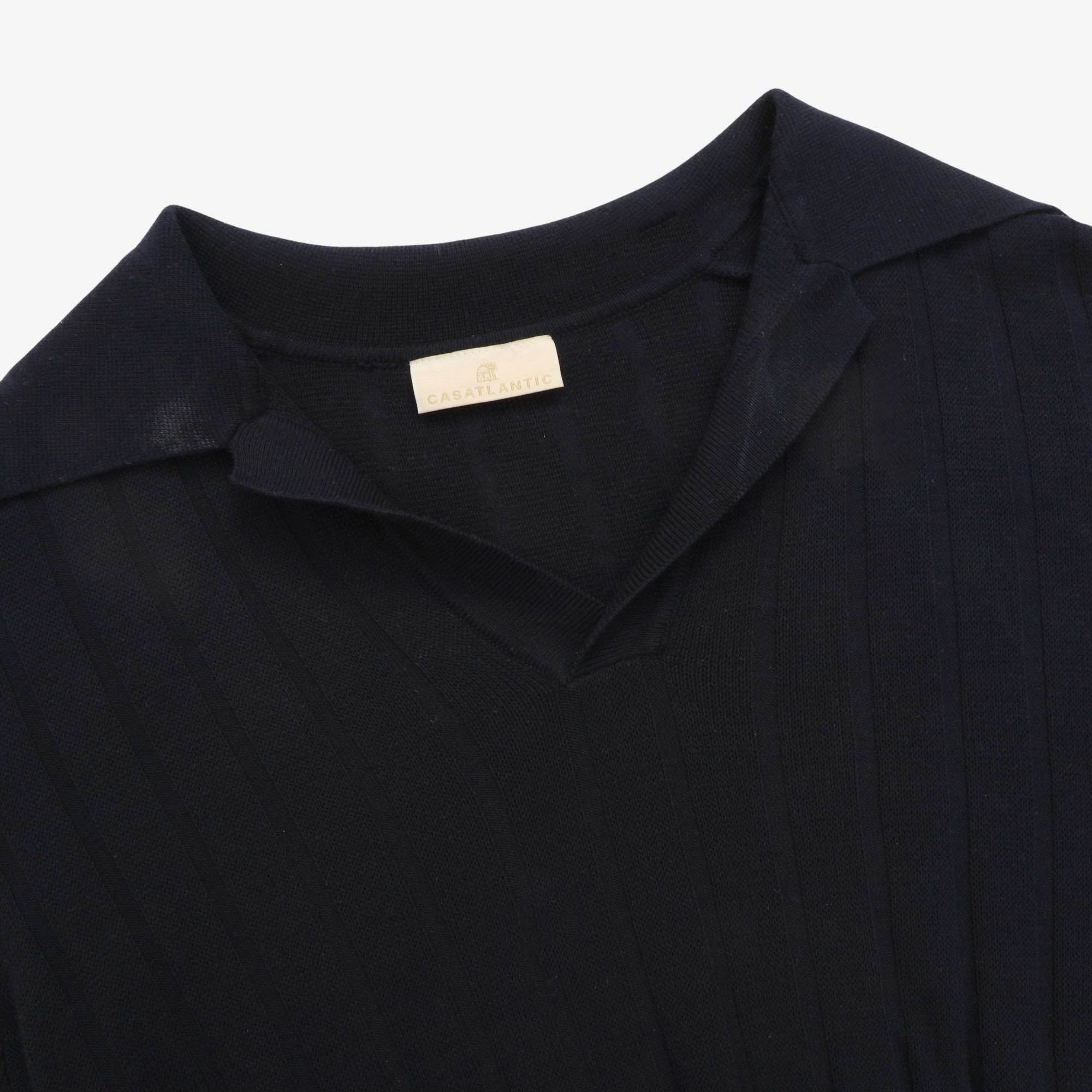 Knitted Open Collar Polo