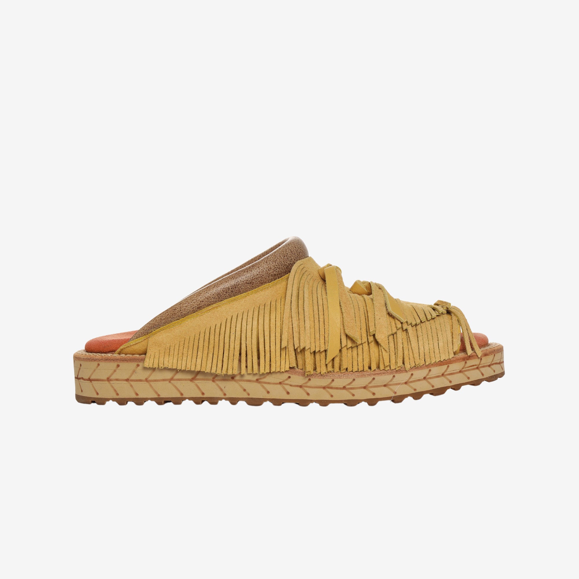 Fringed Leather Trimmed Suede Sandals