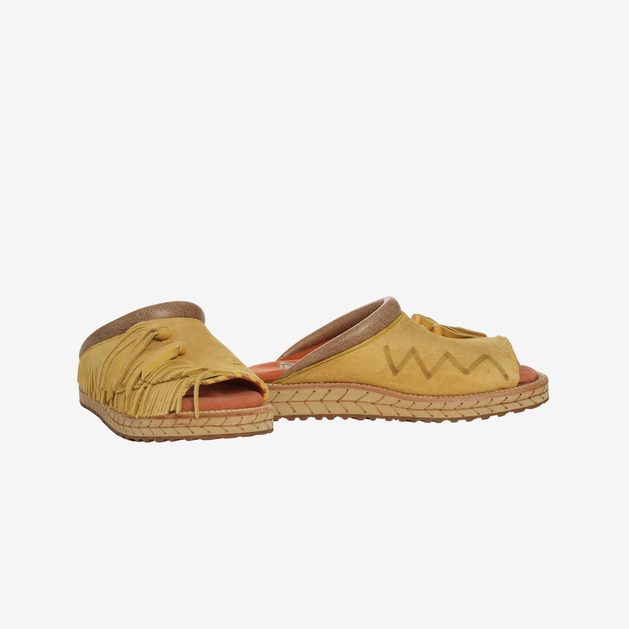 Fringed Leather Trimmed Suede Sandals