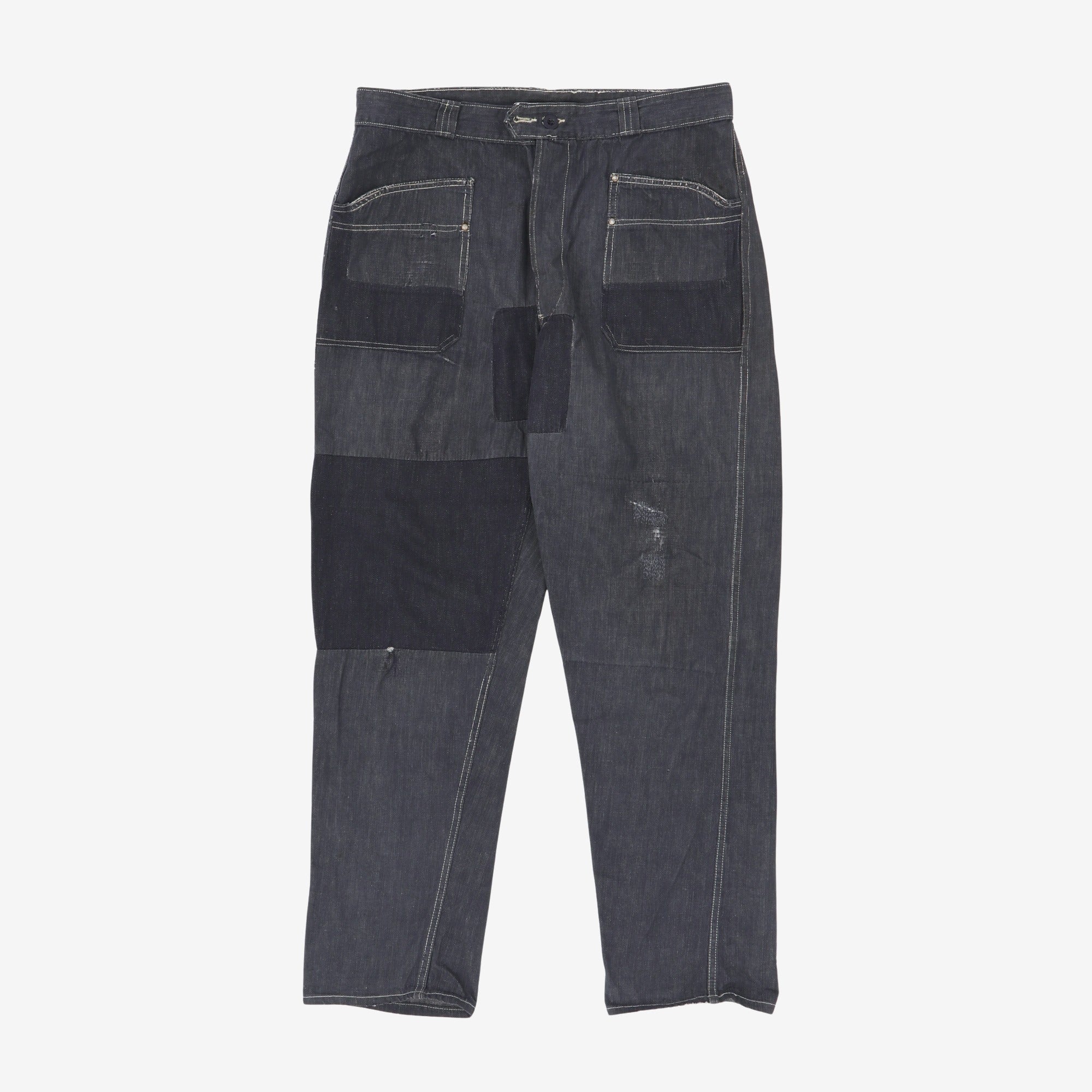 French Patchwork Denim Work Pants