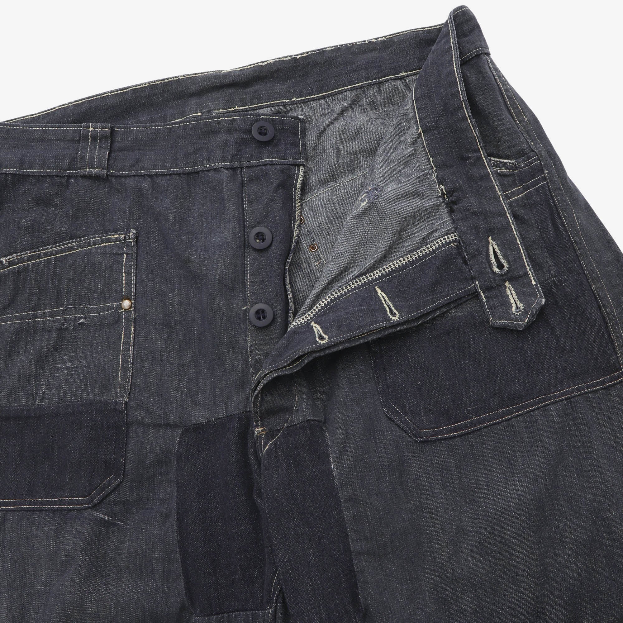 French Patchwork Denim Work Pants