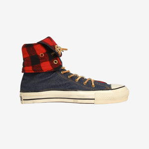 Vintage Denim / Woolrich Tartan Leather Lace up Boots