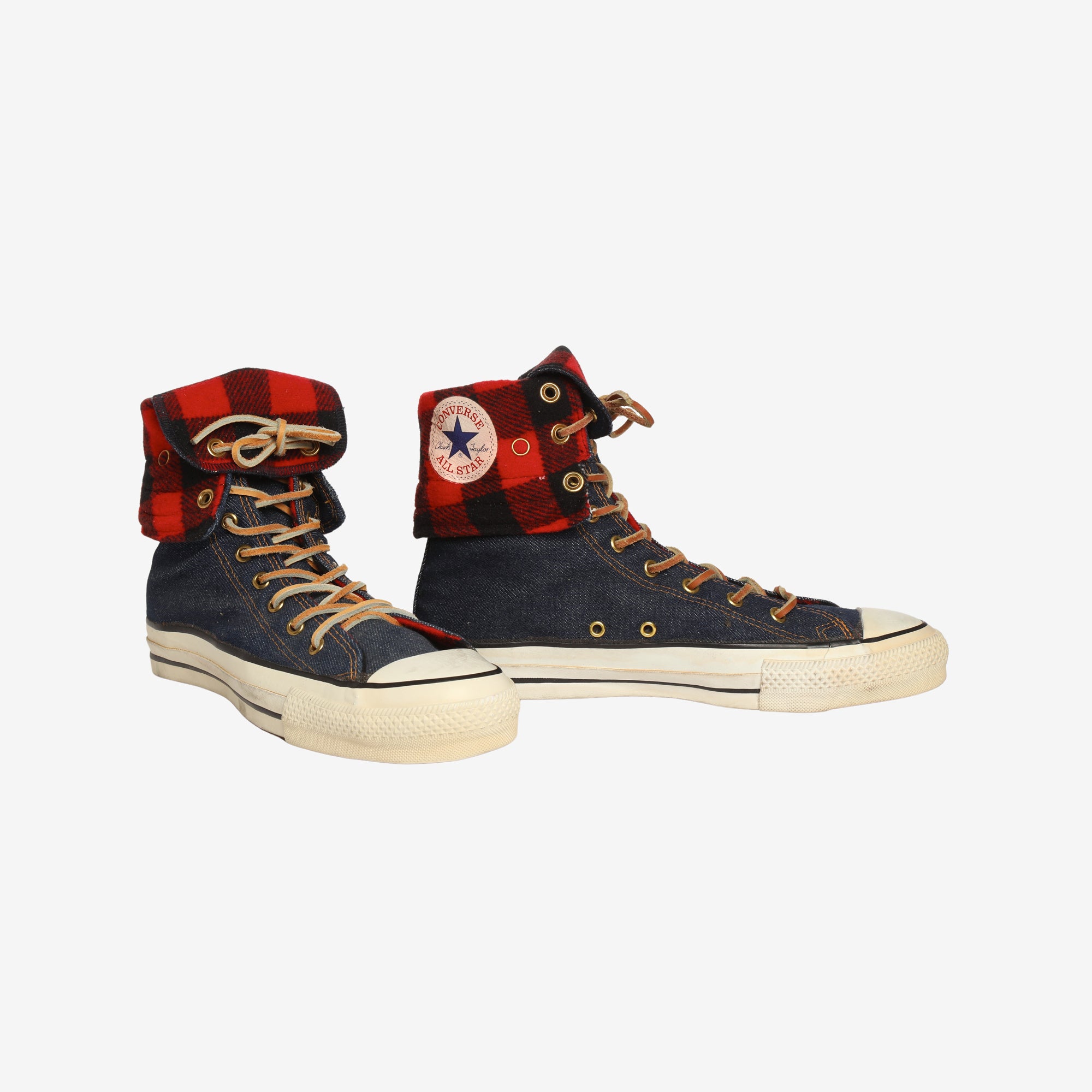 Vintage Denim / Woolrich Tartan Leather Lace up Boots