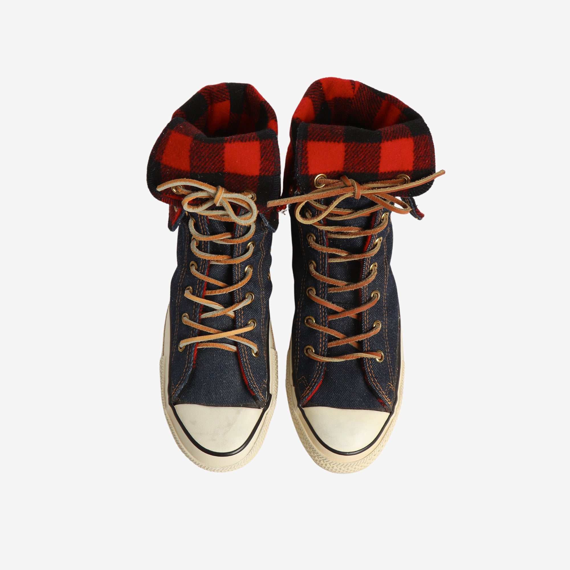 Vintage Denim / Woolrich Tartan Leather Lace up Boots