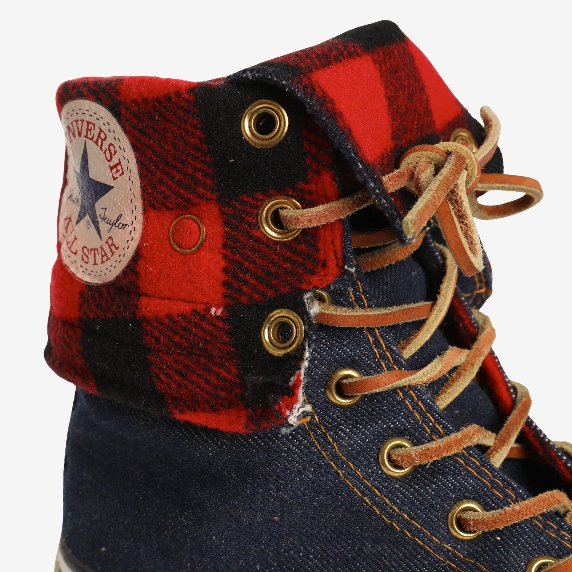 Vintage Denim / Woolrich Tartan Leather Lace up Boots