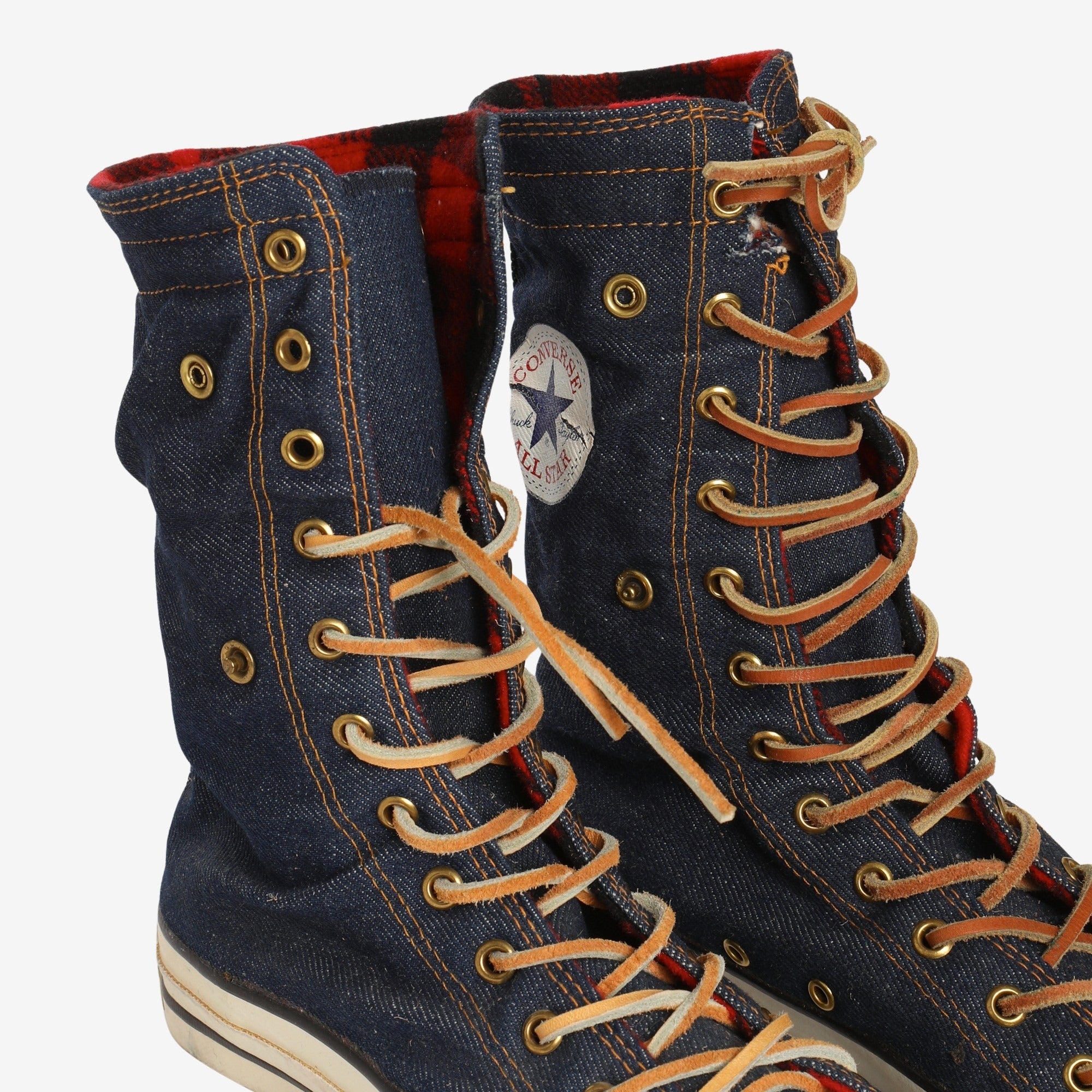 Vintage Denim / Woolrich Tartan Leather Lace up Boots