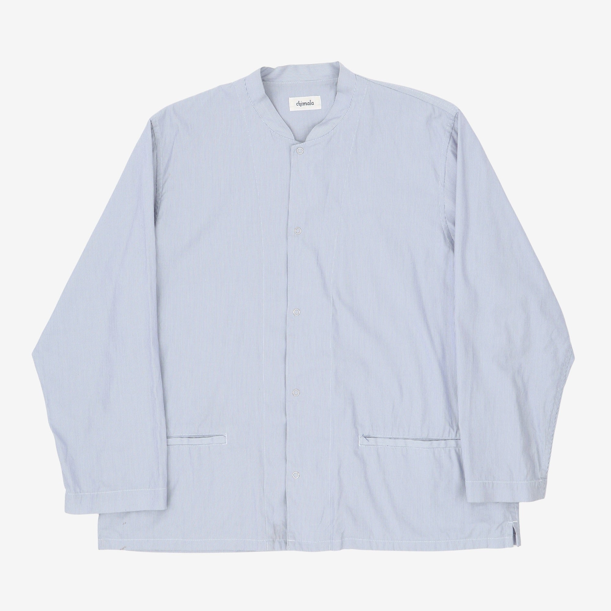 Striped Band Collar Overshirt