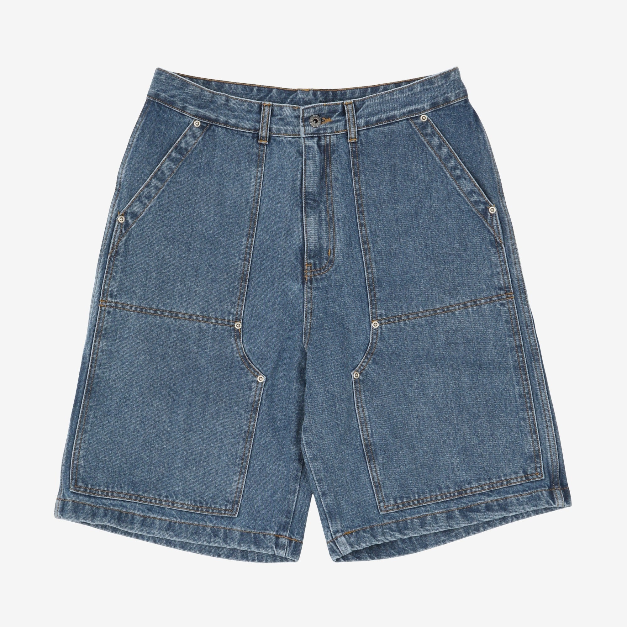 Washed Double Knee Denim Shorts