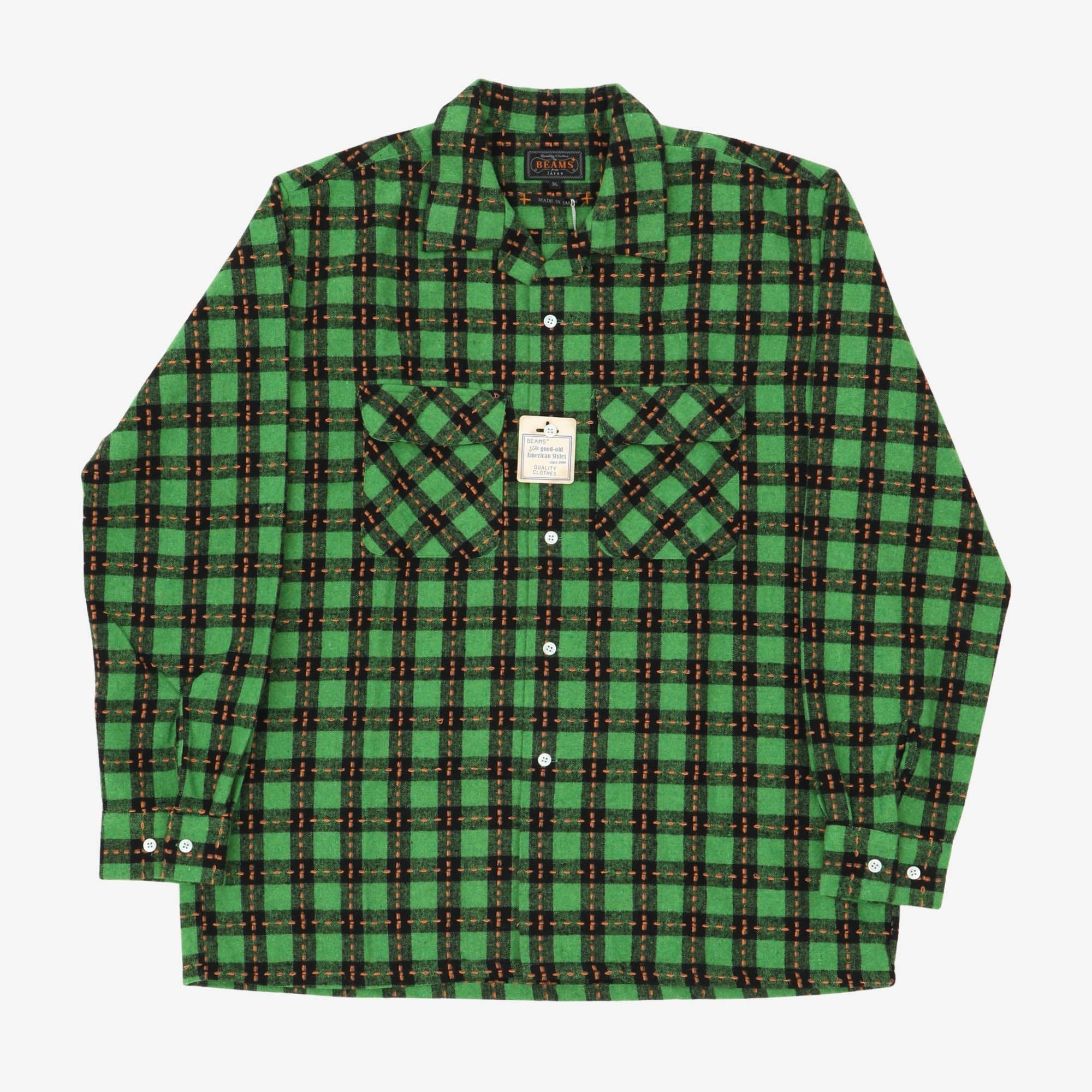 Sashiko Open Collar Block Check Shirt