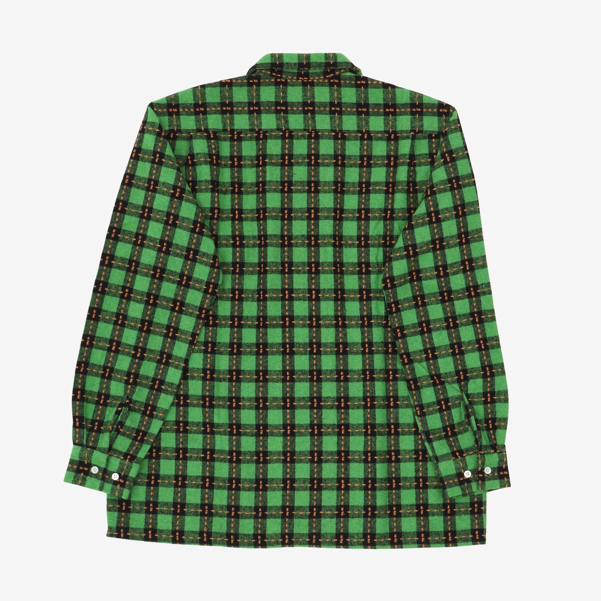 Sashiko Open Collar Block Check Shirt