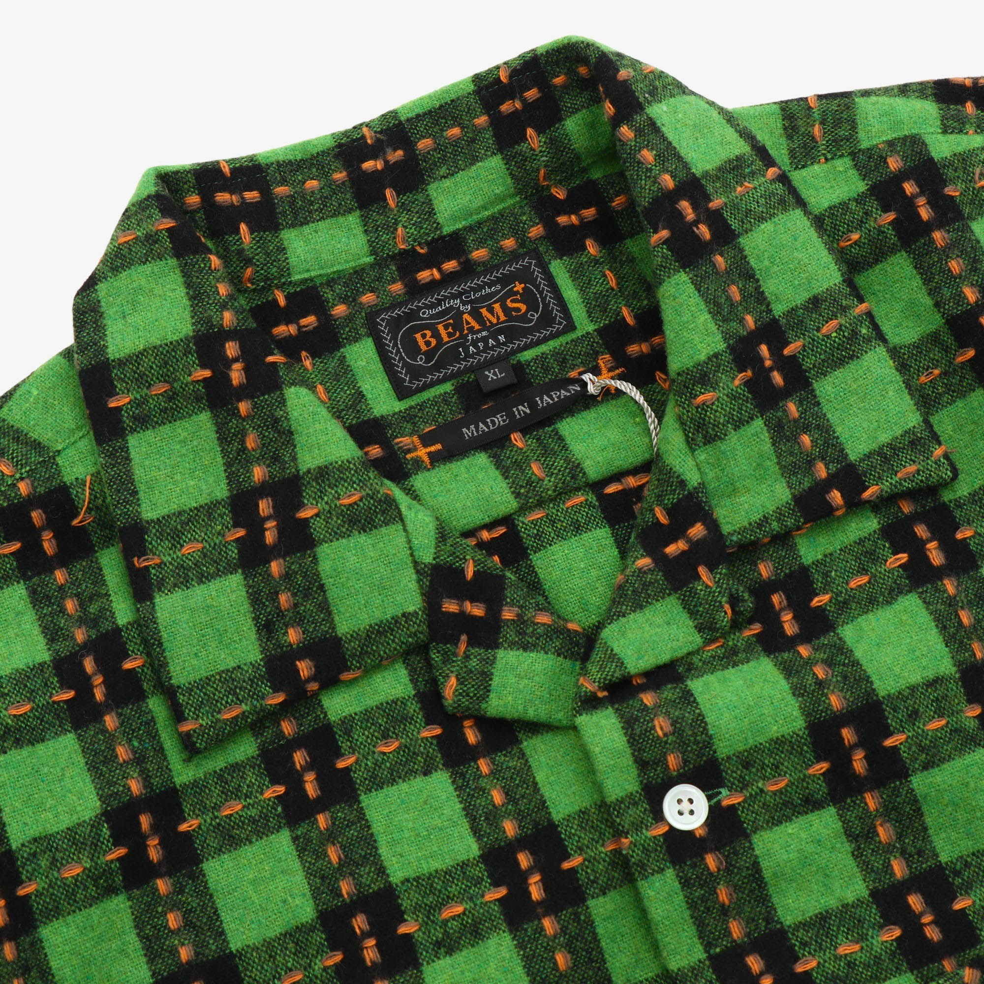 Sashiko Open Collar Block Check Shirt
