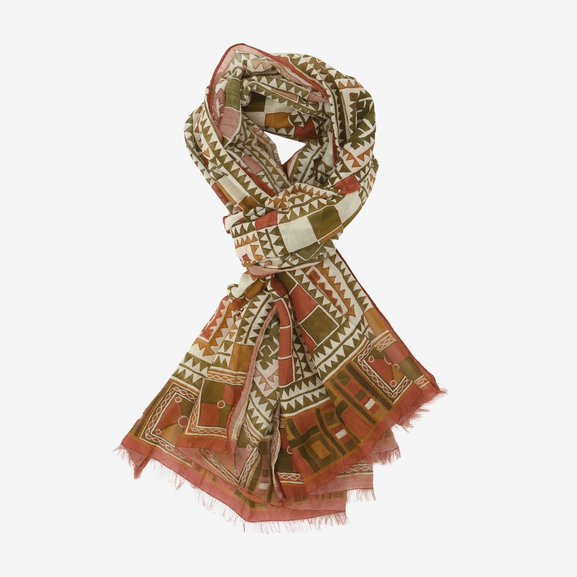 Geometric Print Wool Silk Scarf