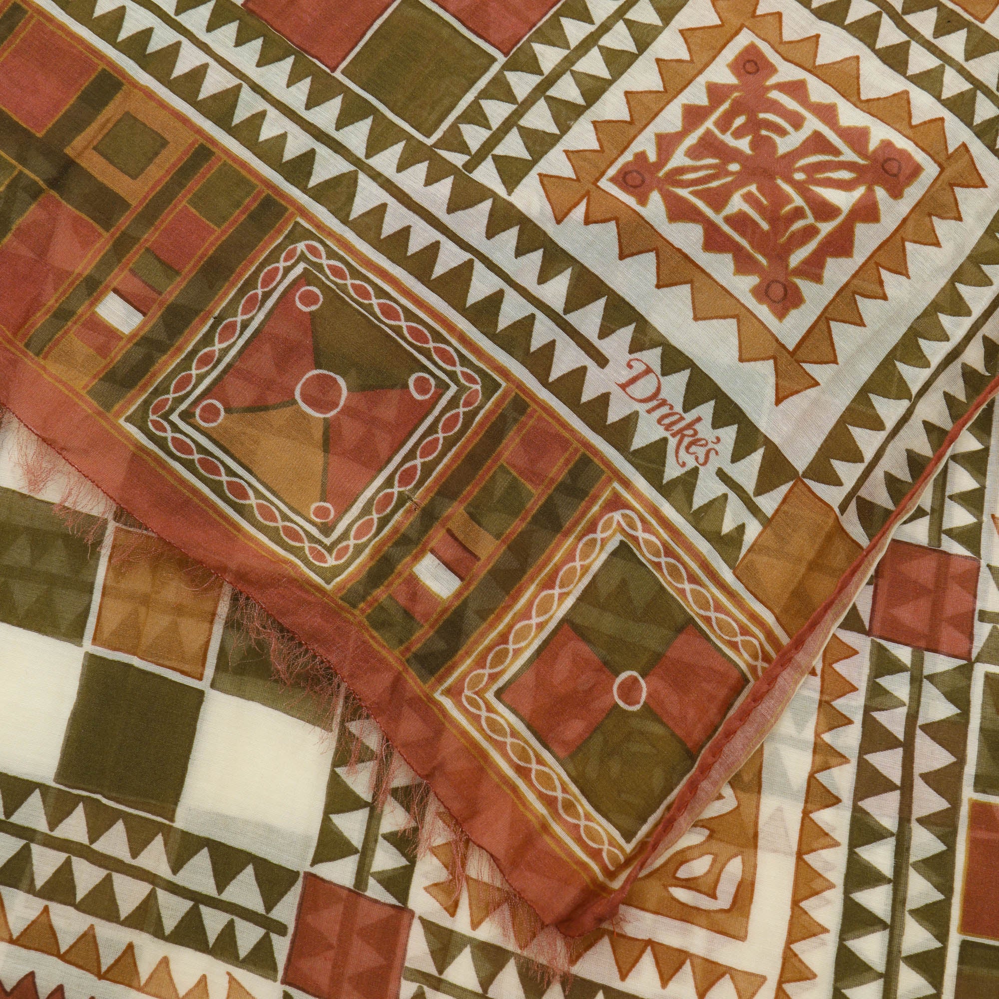 Geometric Print Wool Silk Scarf