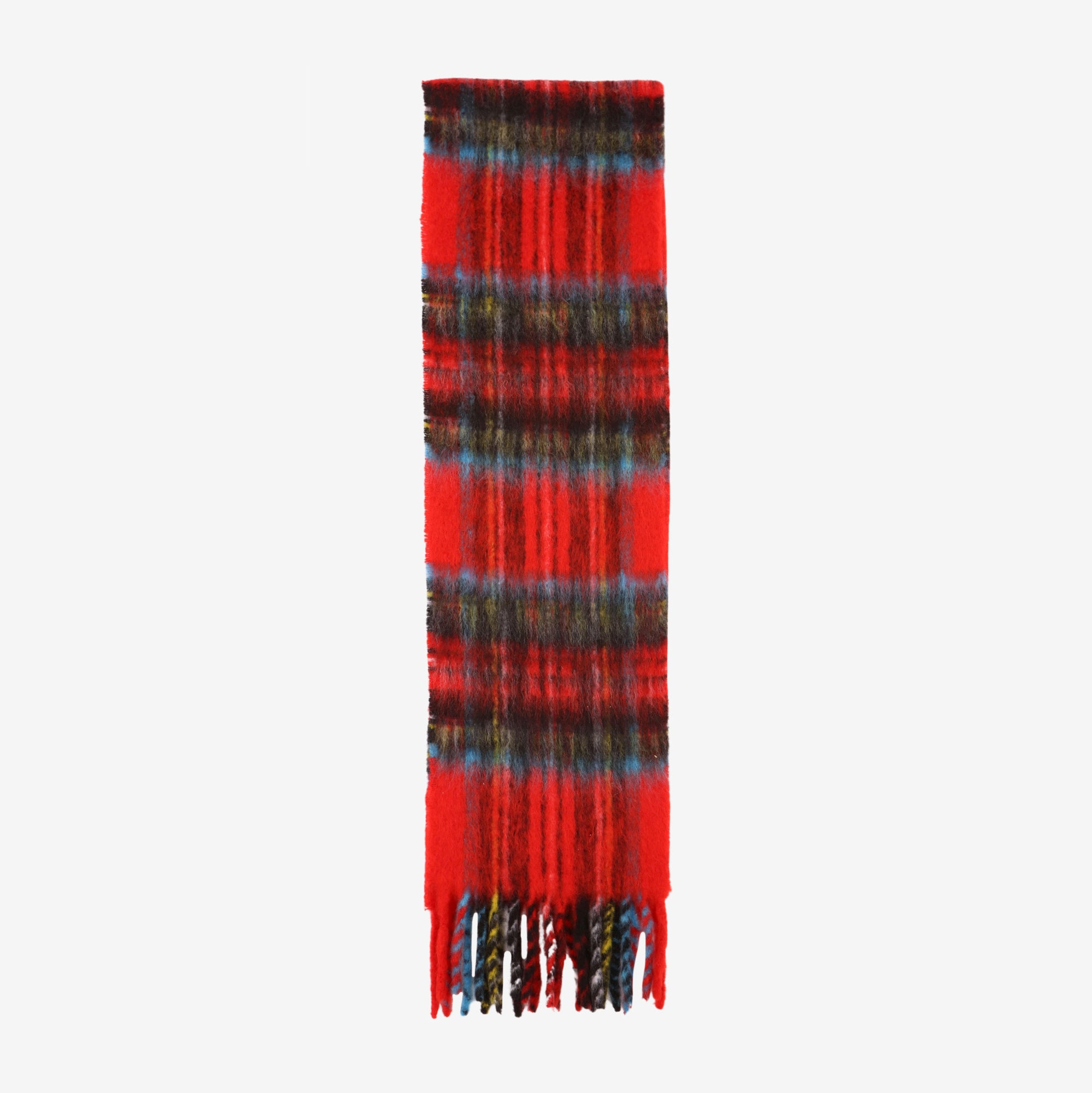 Tartan Fringed Mohair Blend Scarf
