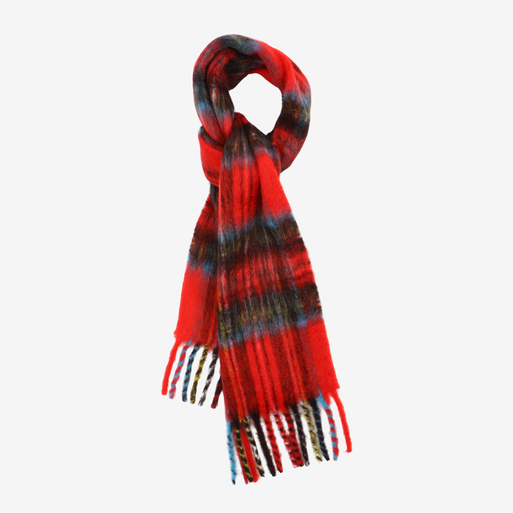 Tartan Fringed Mohair Blend Scarf