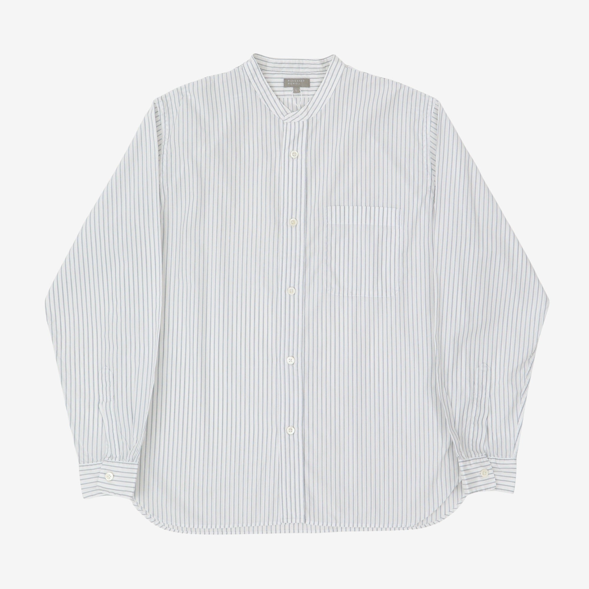 Textured Stripe Band Collar Shirt