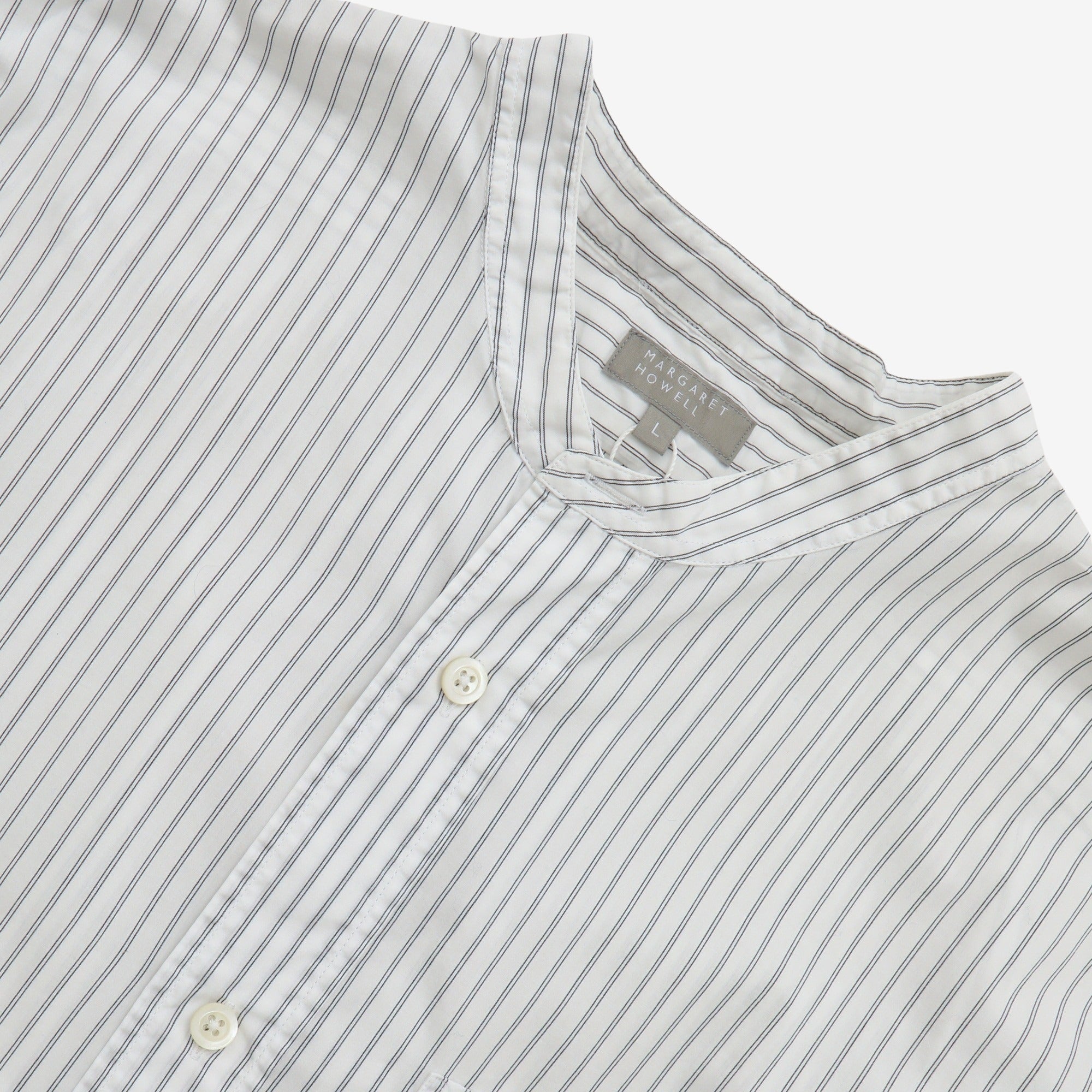 Textured Stripe Band Collar Shirt