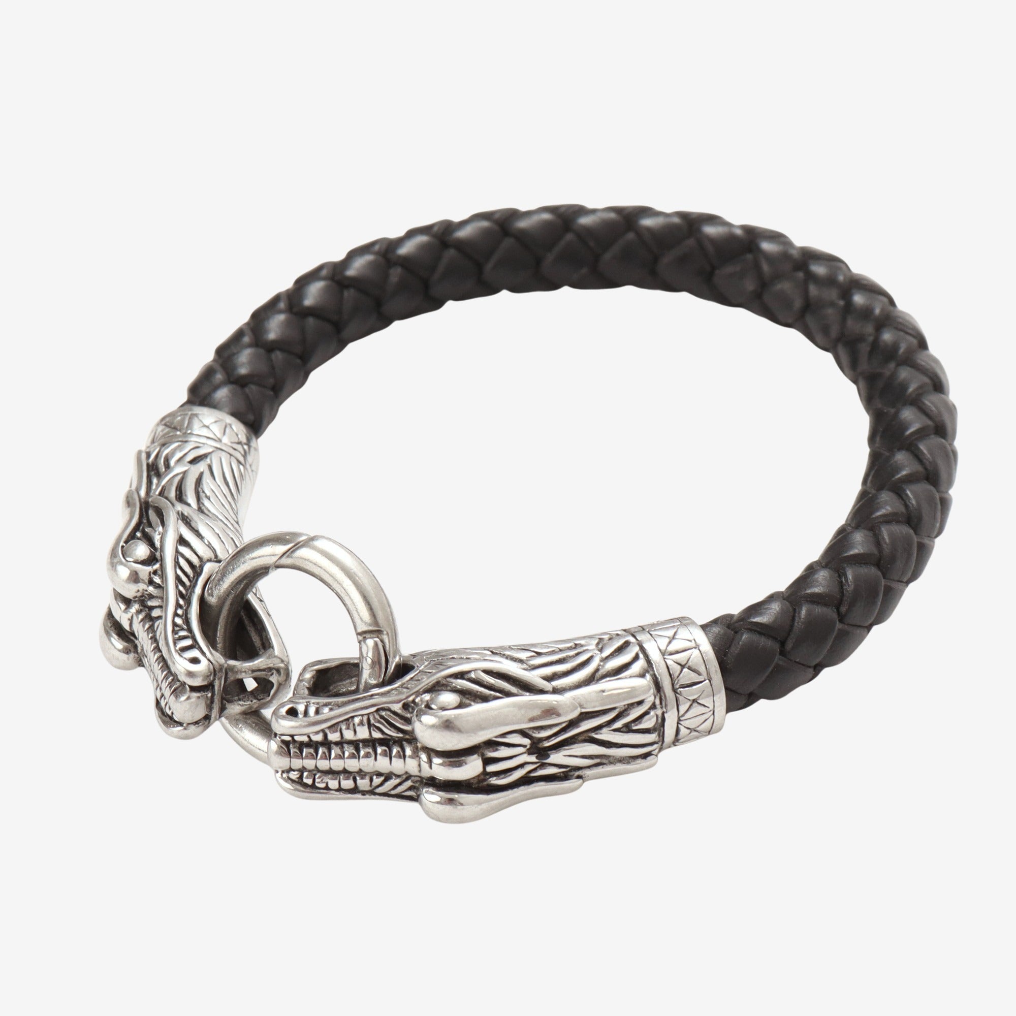 Silver Leather Snake Bracelet