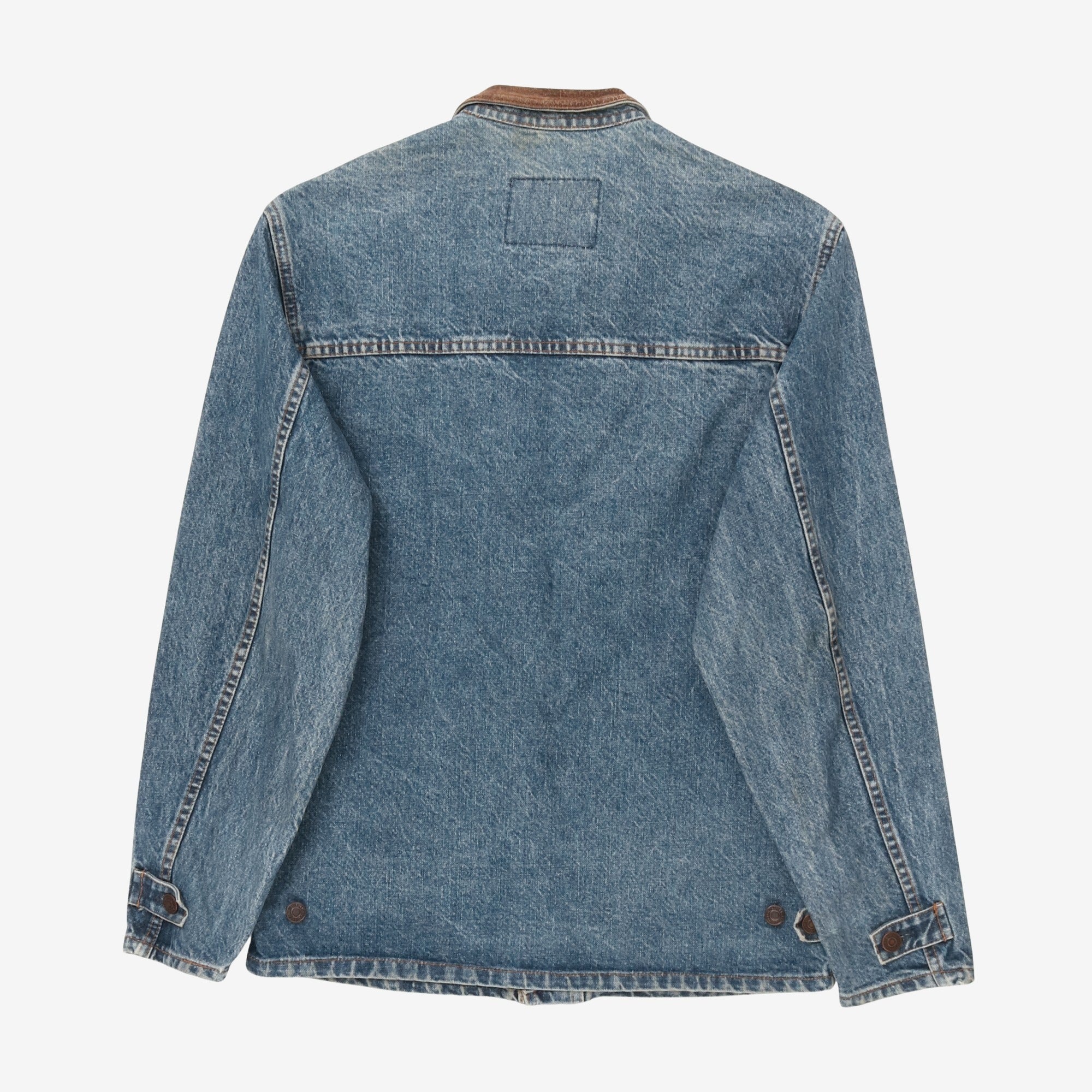 Vintage 80s Leather Collar Denim Chore Jacket