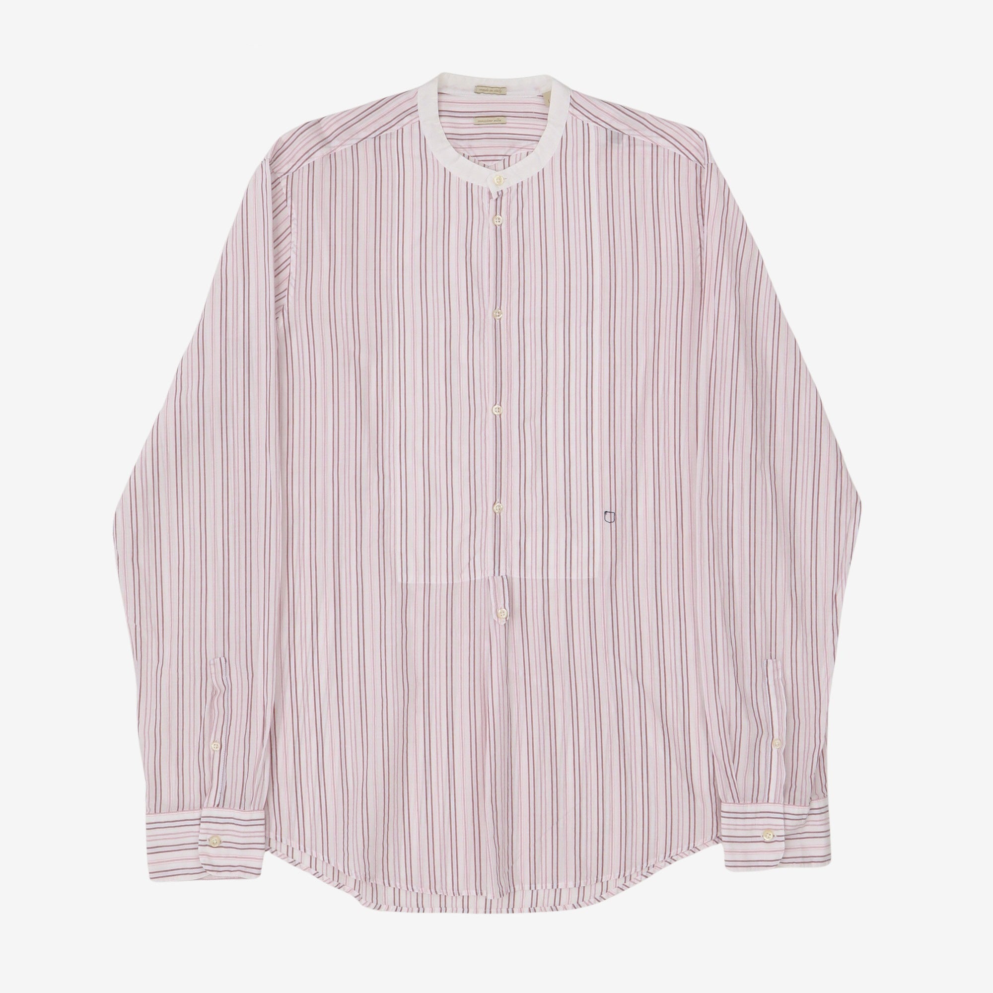 Collarless Striped Dress Shirt