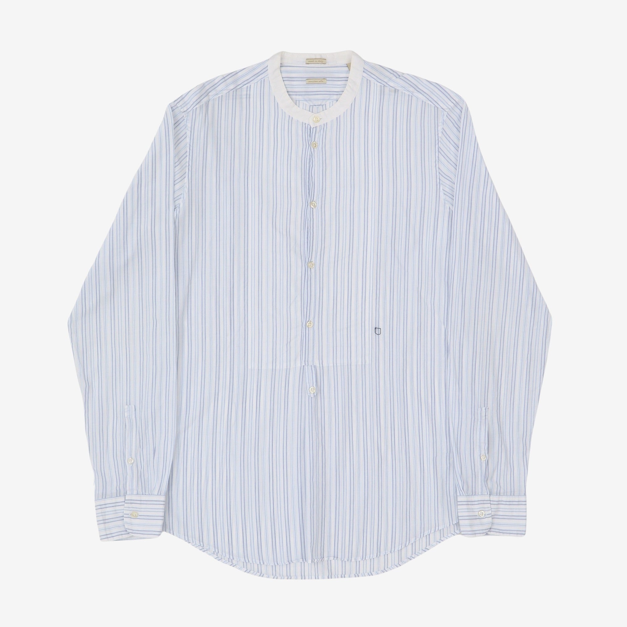Collarless Striped Dress Shirt