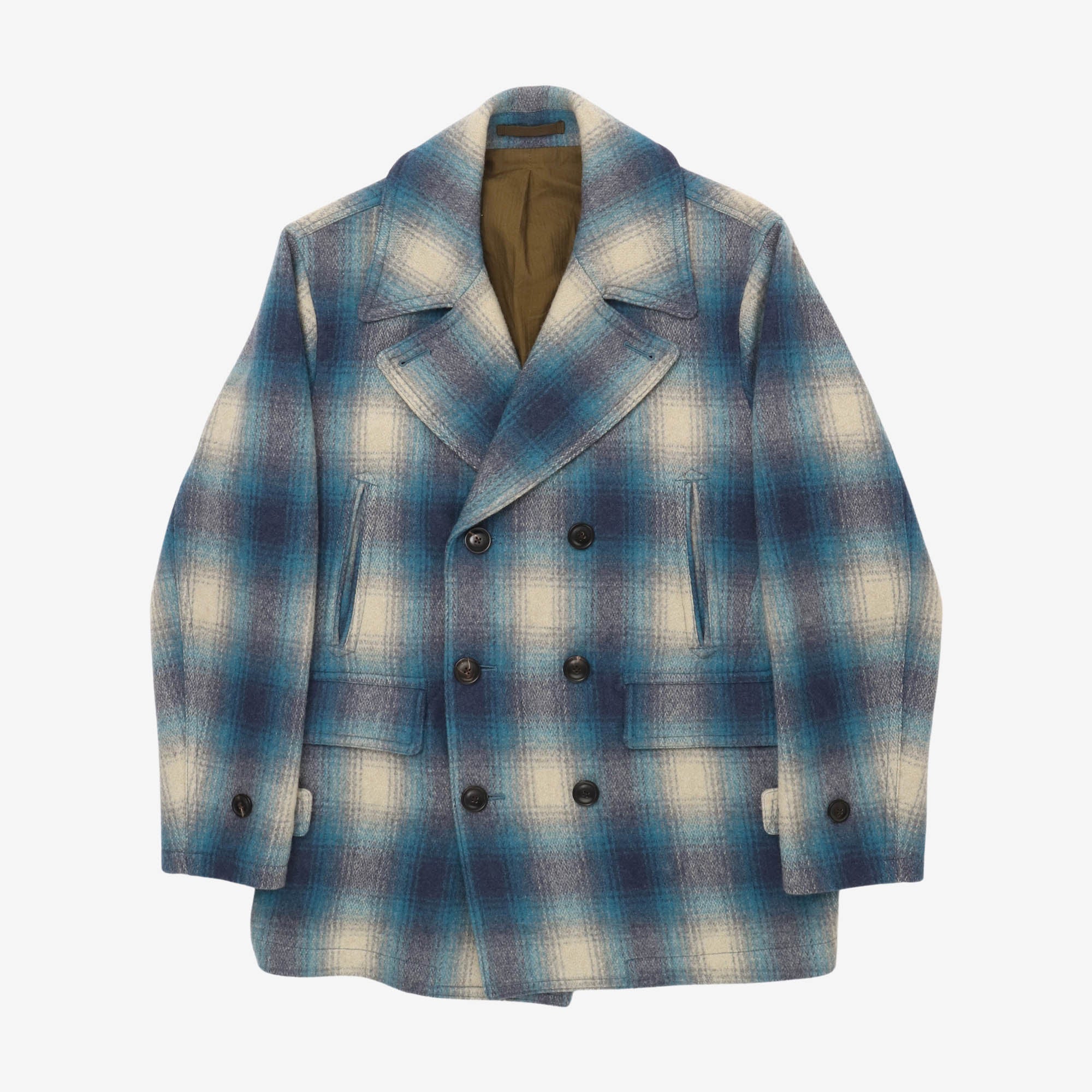 Wool Plaid Check Peacoat