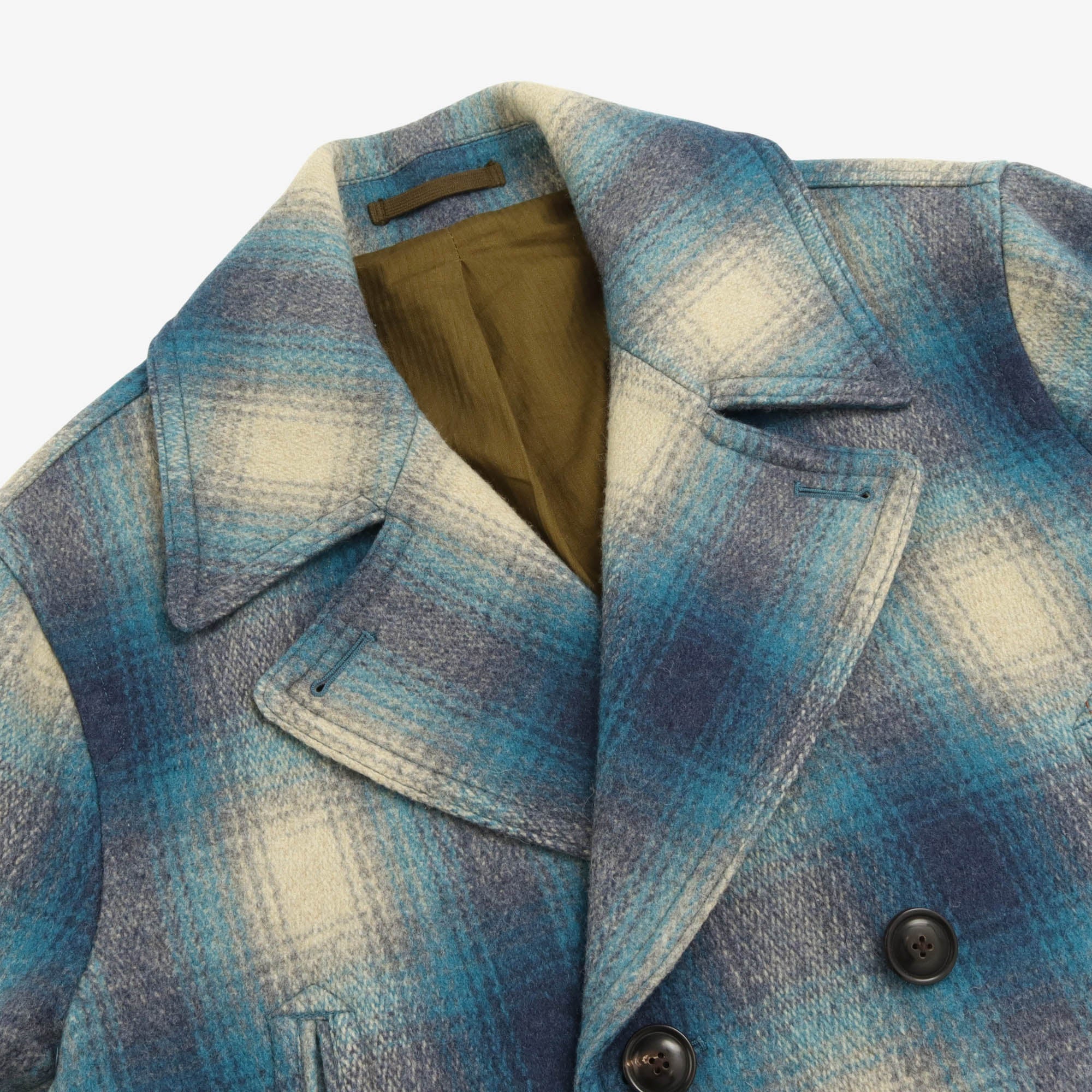 Wool Plaid Check Peacoat