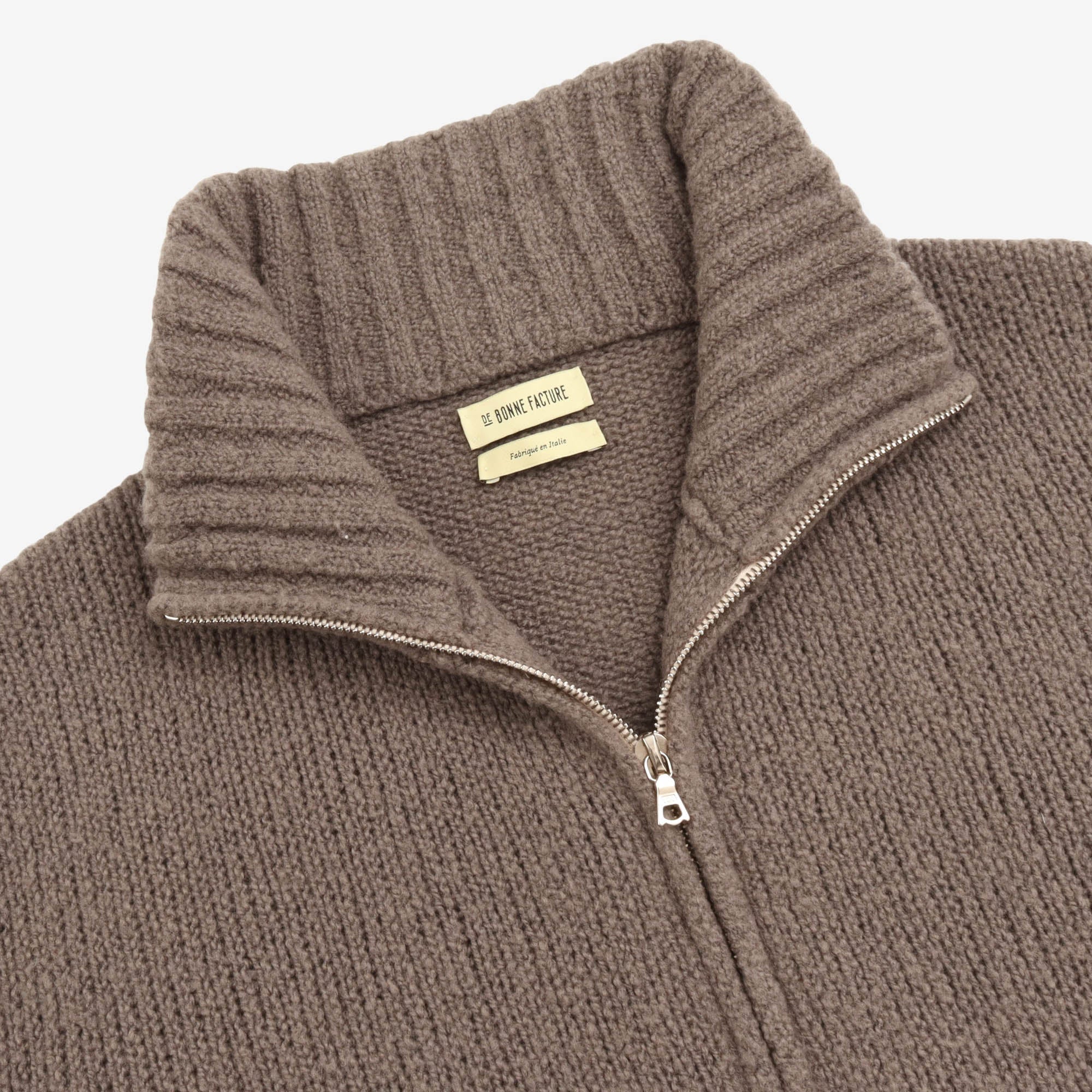 Boucle Wool Zipped Knit Sweater