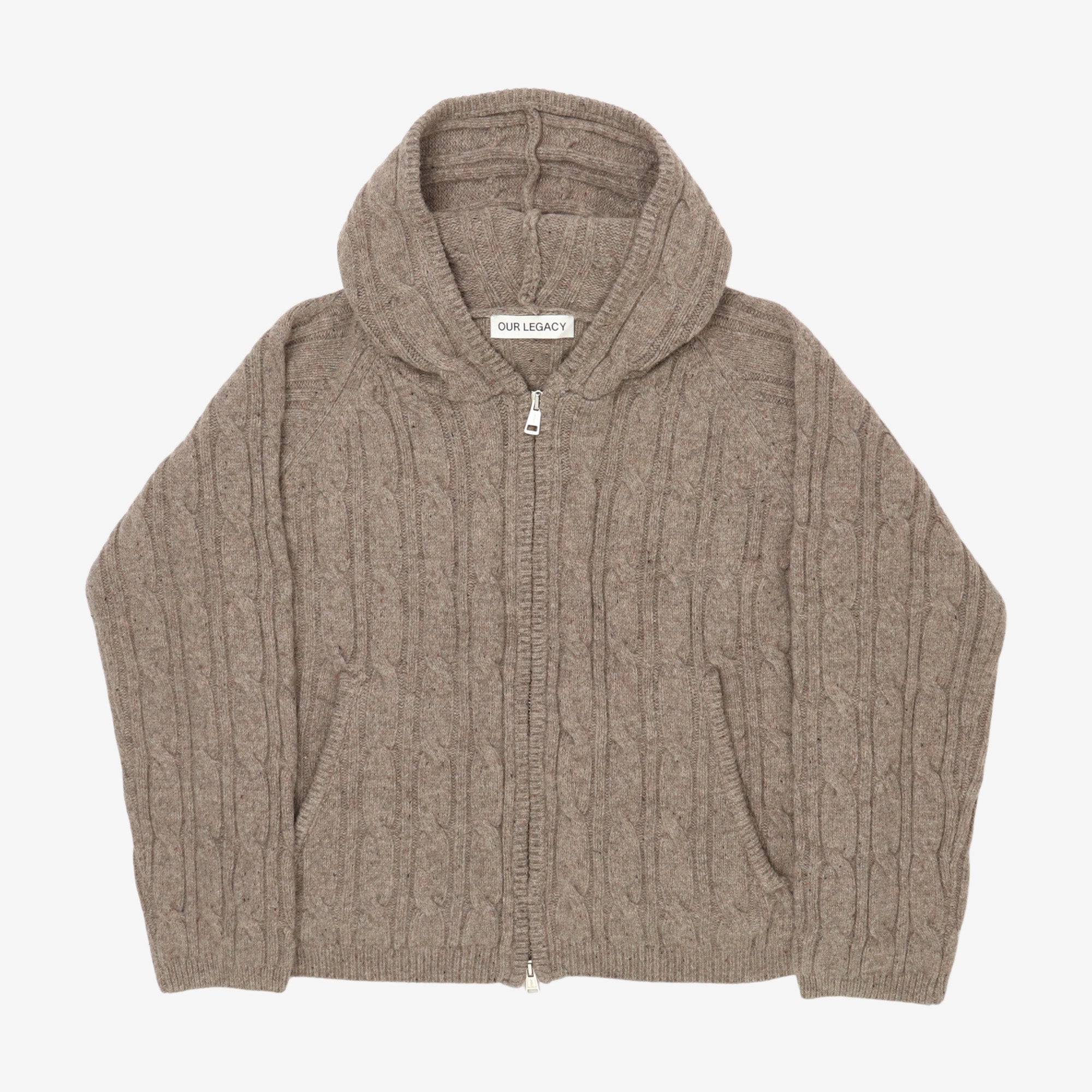 Level Hooded Zip Up Cable Knit Cardigan