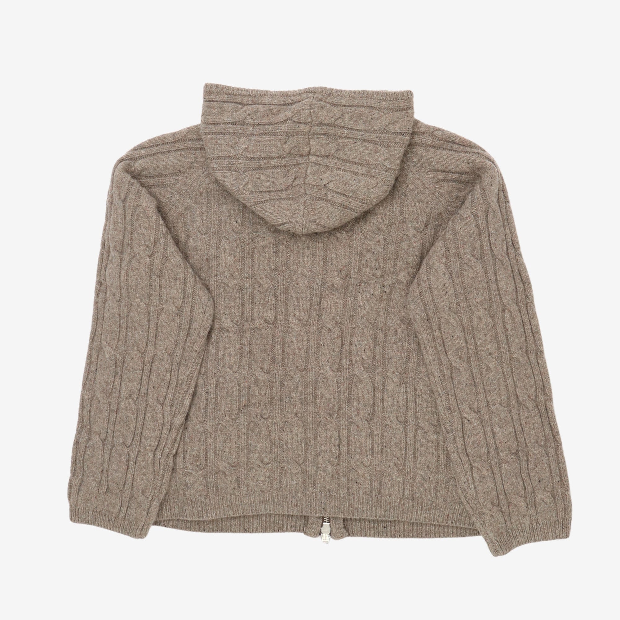 Level Hooded Zip Up Cable Knit Cardigan