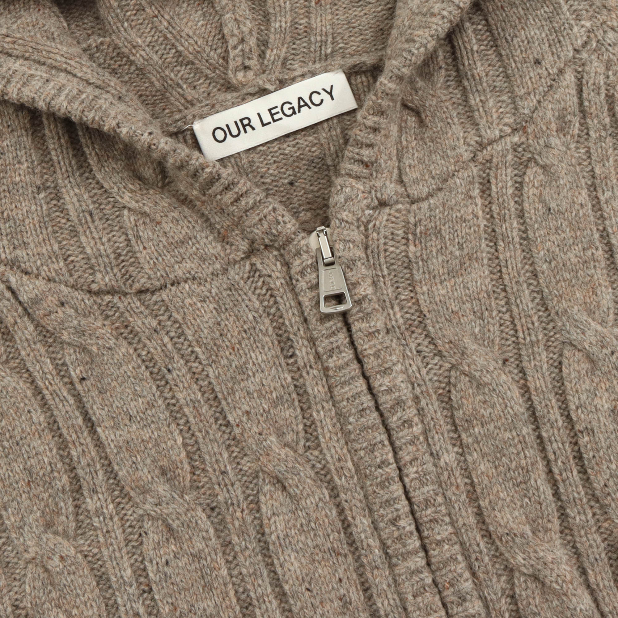 Level Hooded Zip Up Cable Knit Cardigan