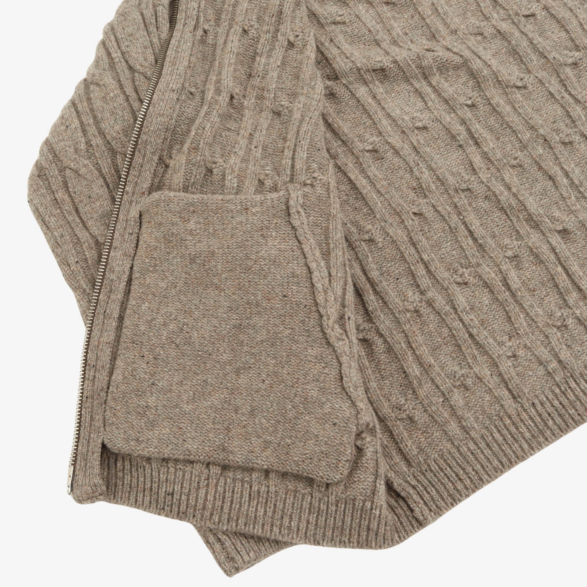 Level Hooded Zip Up Cable Knit Cardigan