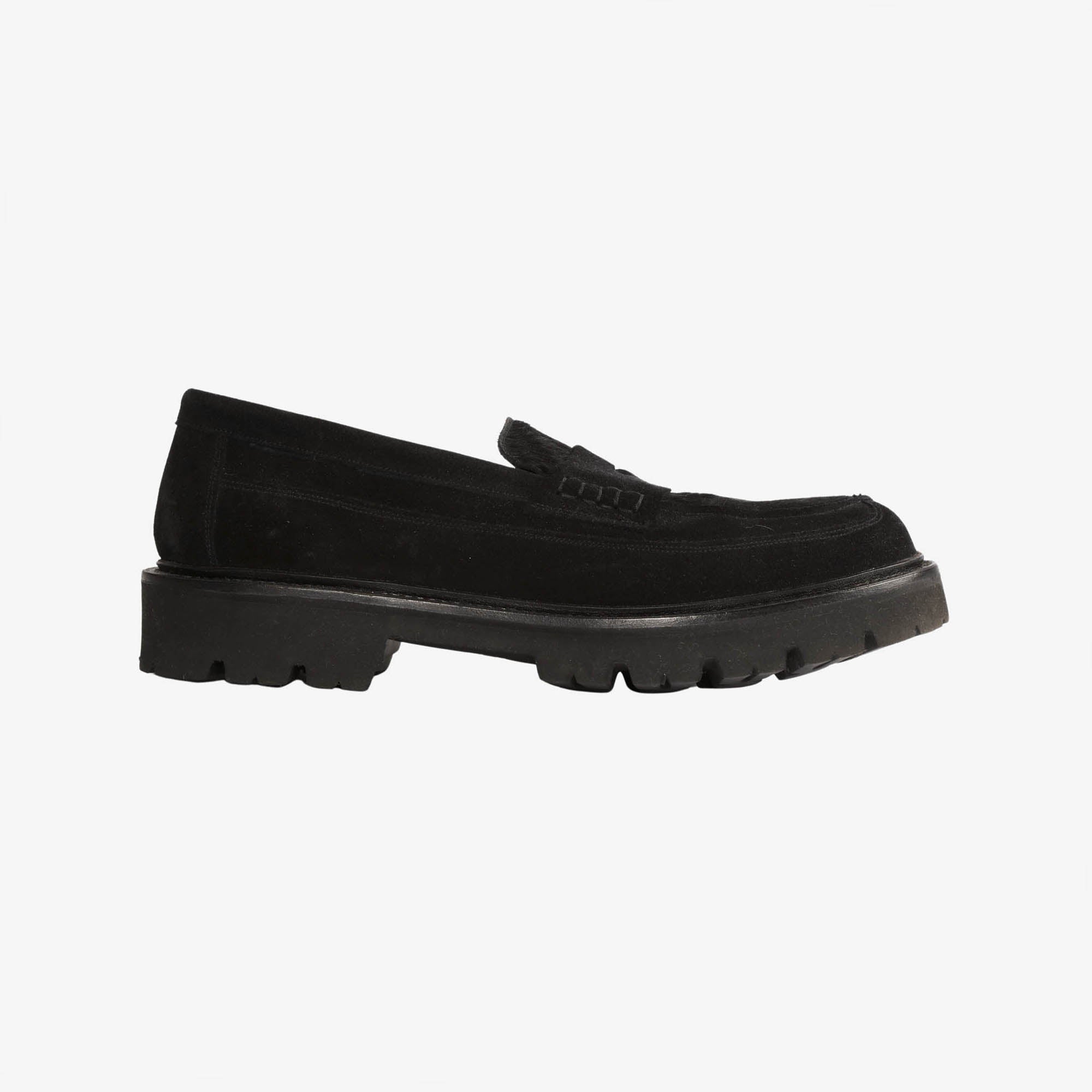 Suede and Calf Hair Penny Loafers