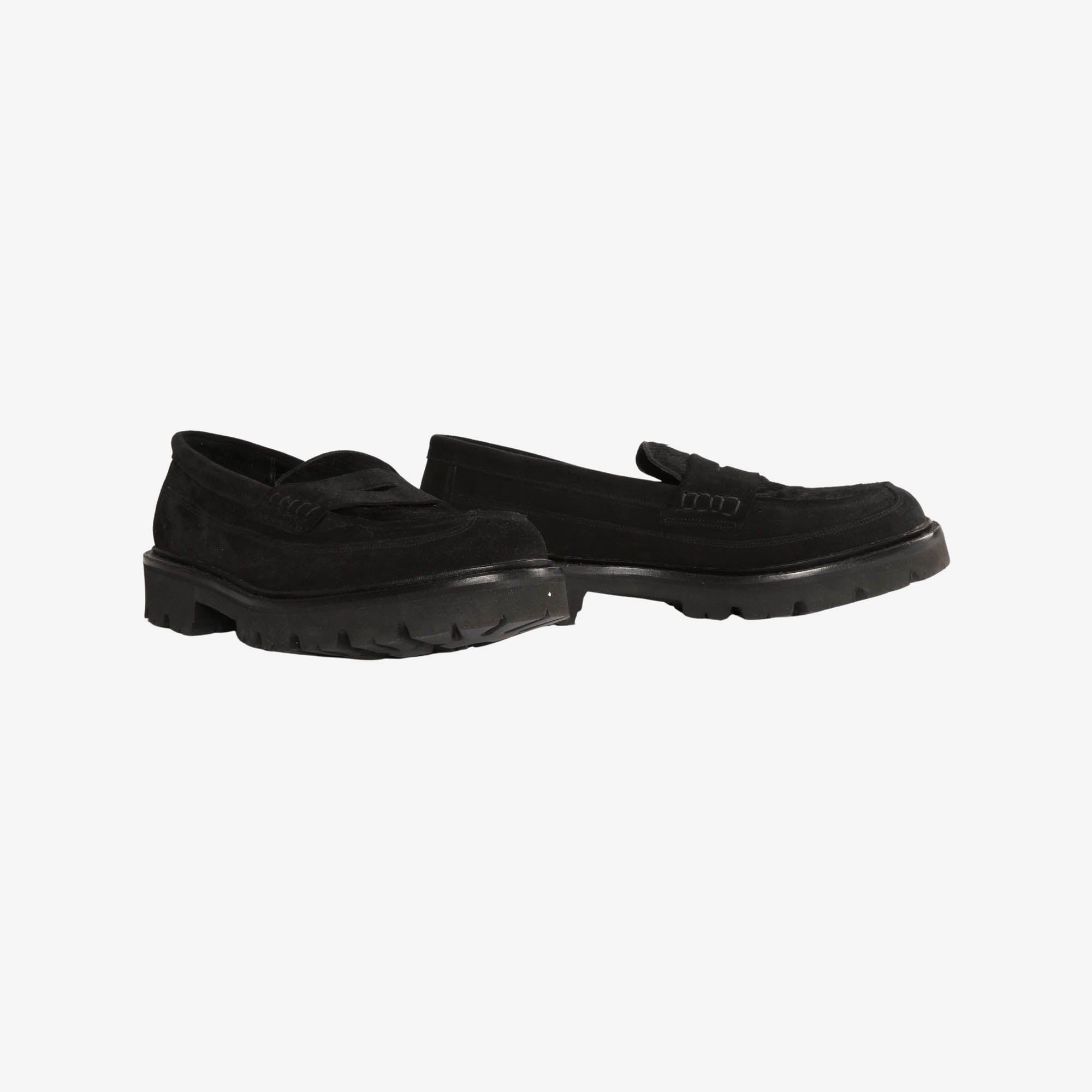 Suede and Calf Hair Penny Loafers