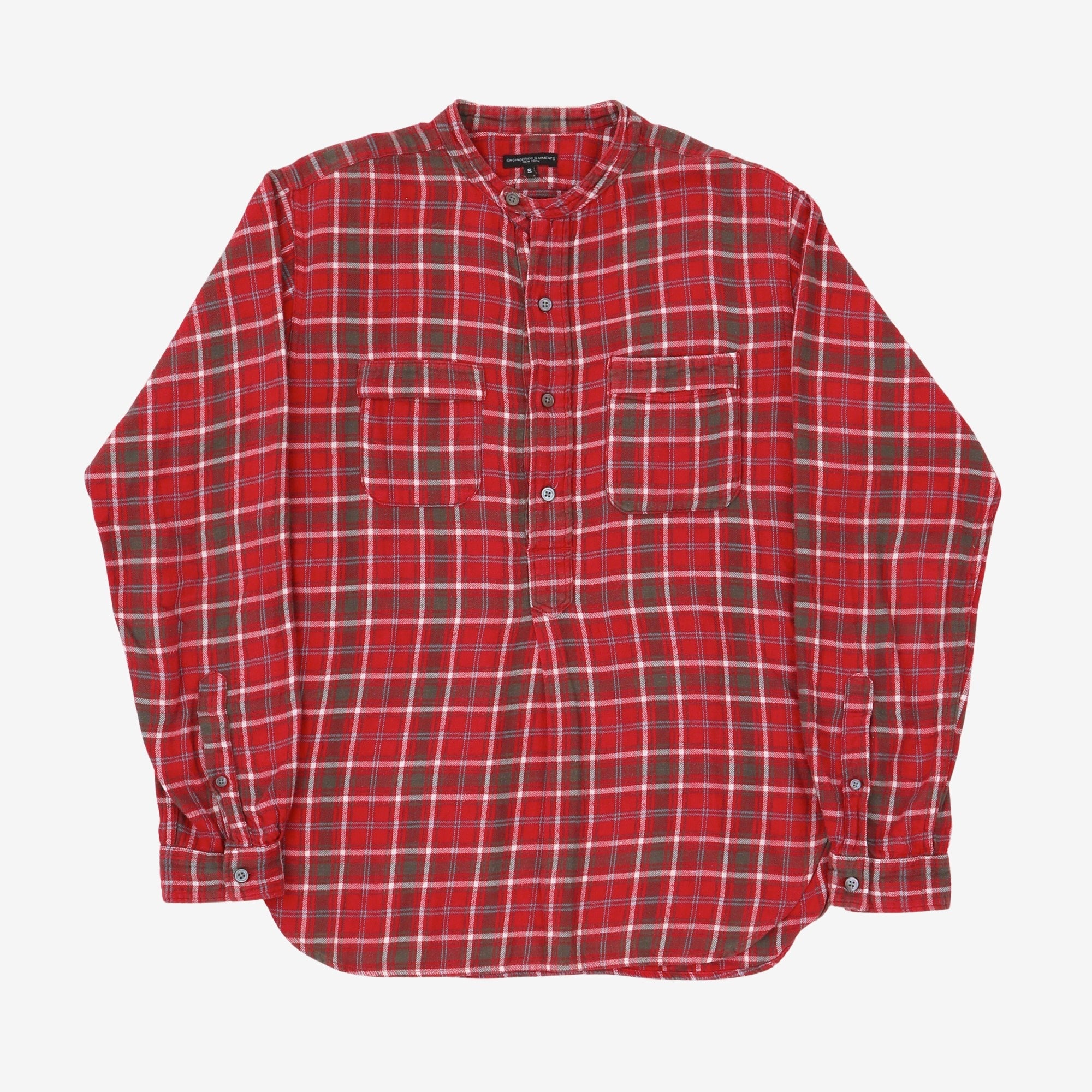 Grandad Collar Plaid Flannel Shirt