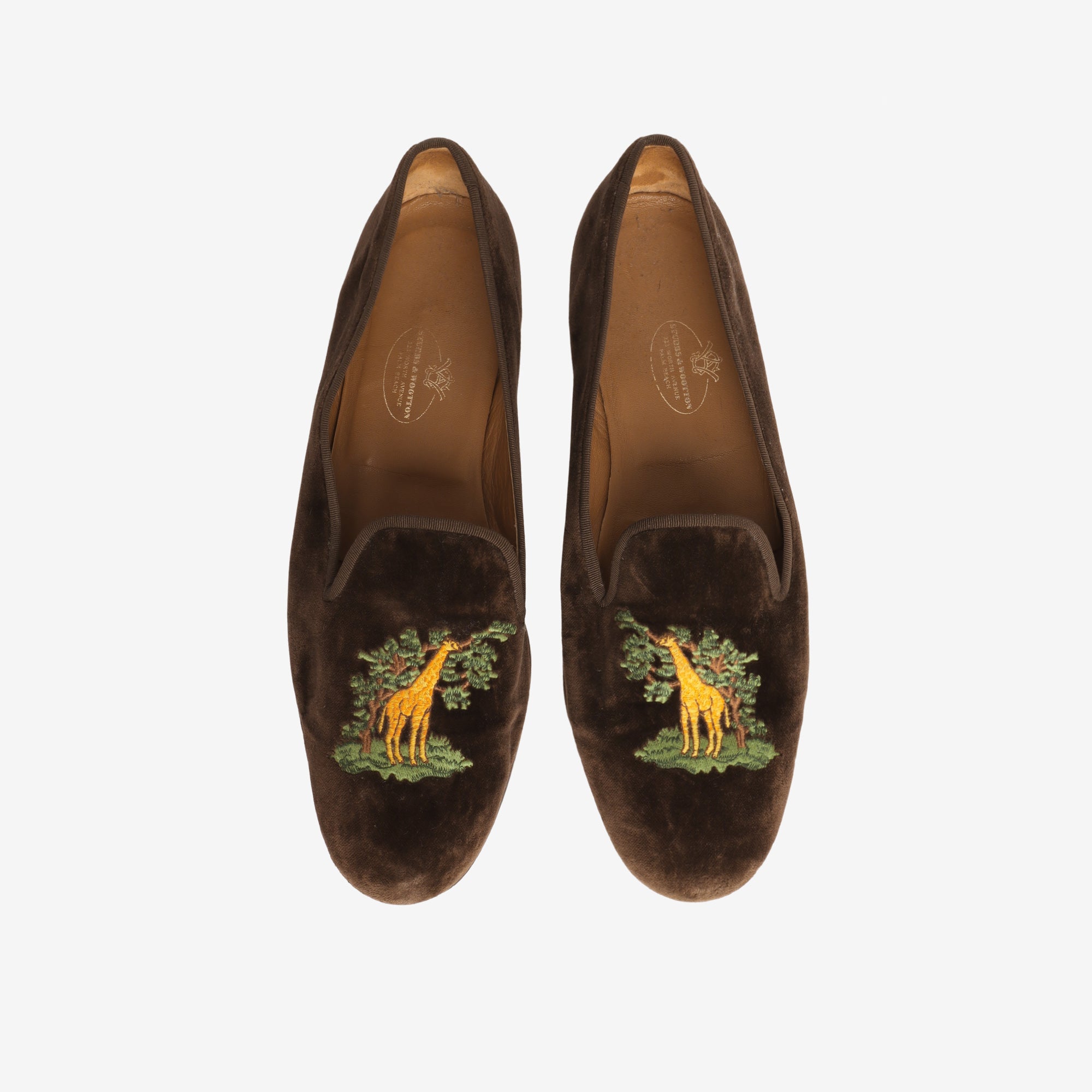 Velvet Embroidered Giraffe Loafers