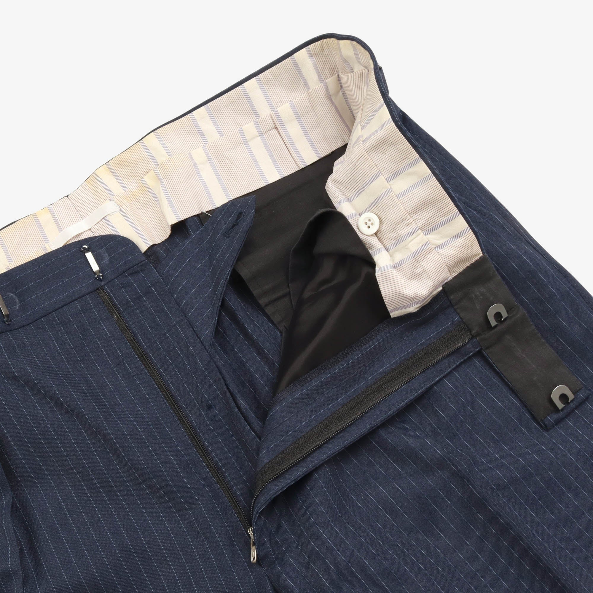 Wool Pinstripe Pleated Trousers (38W X 33L)