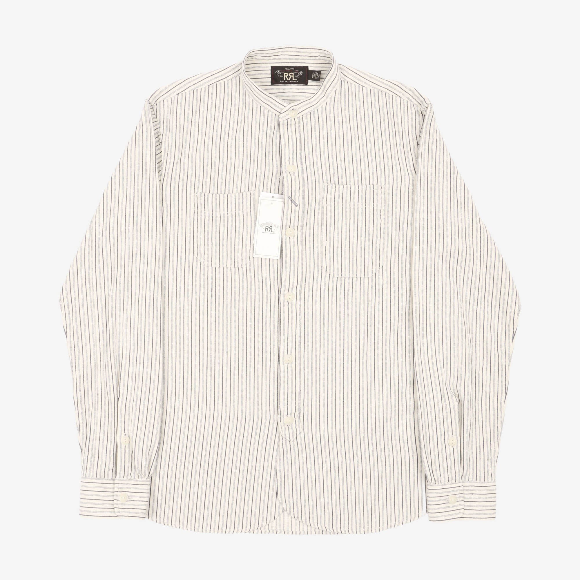 Band Collar Twill Stripe Work Shirt