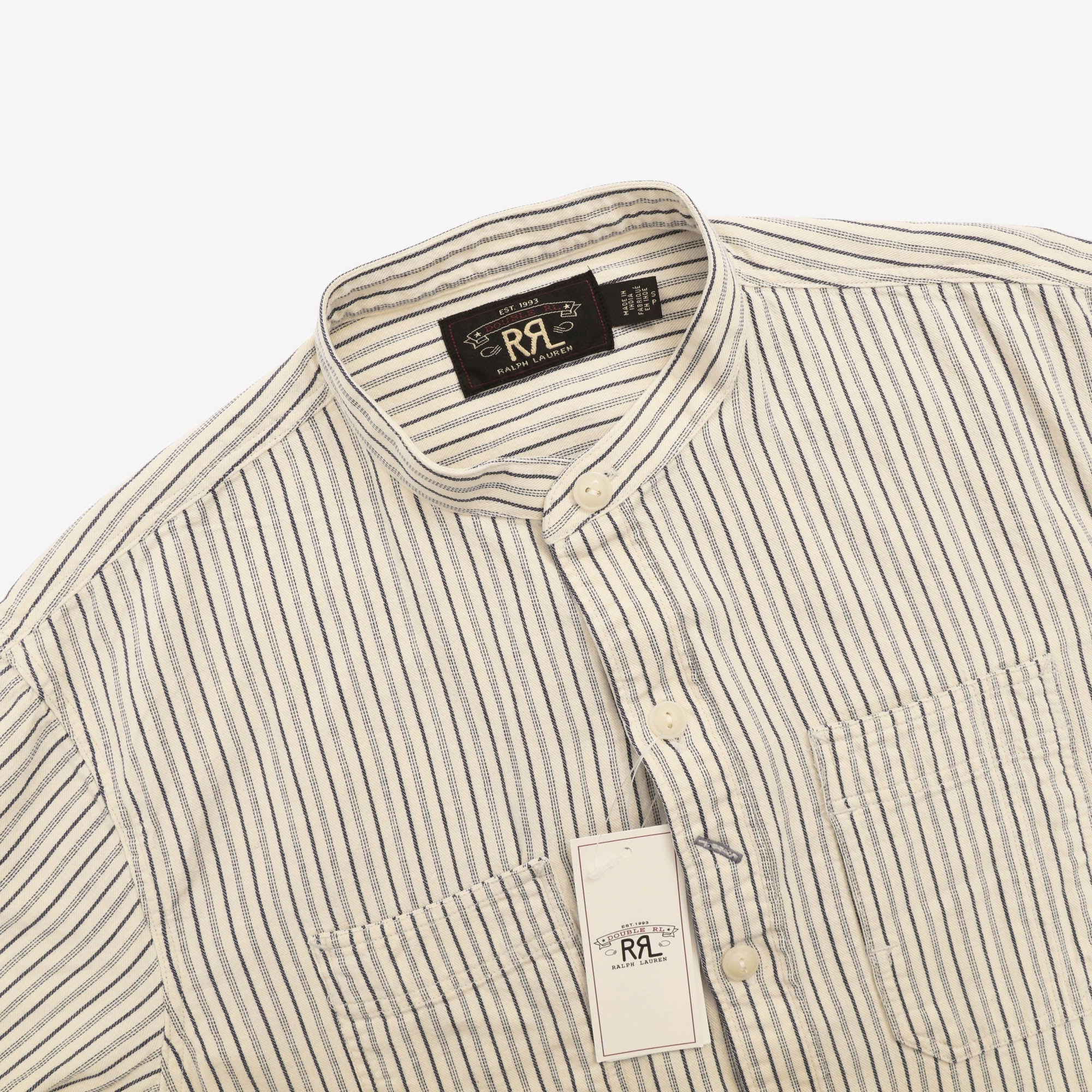 Band Collar Twill Stripe Work Shirt