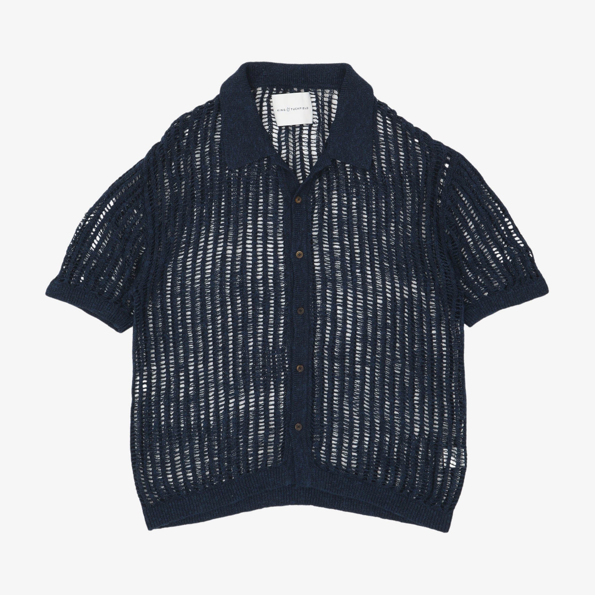Openwork Cotton Linen Bowling Shirt
