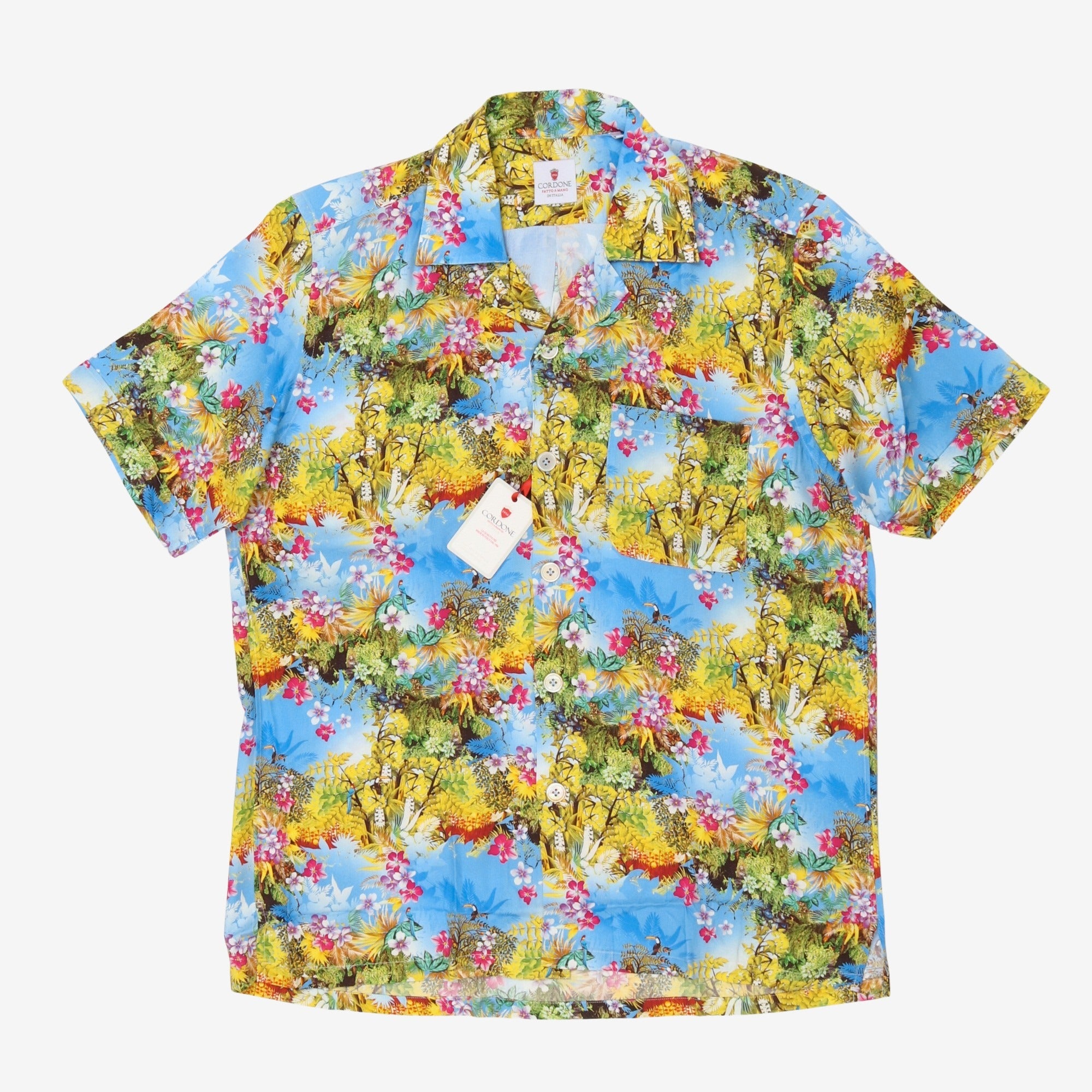 Tropical Print Open Collar Shirt